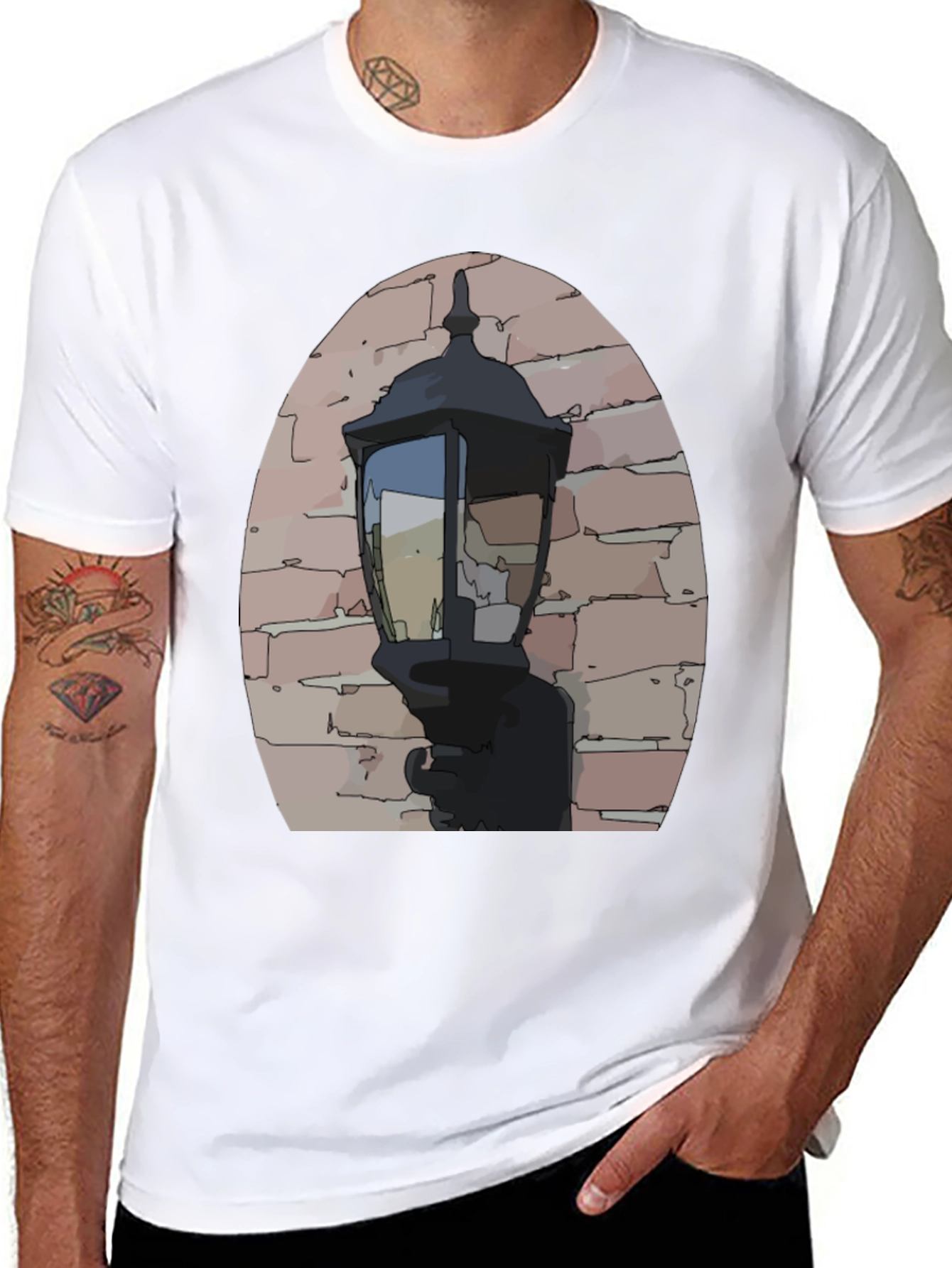 Black Vintage Street Lamp Graphic Tee view 8