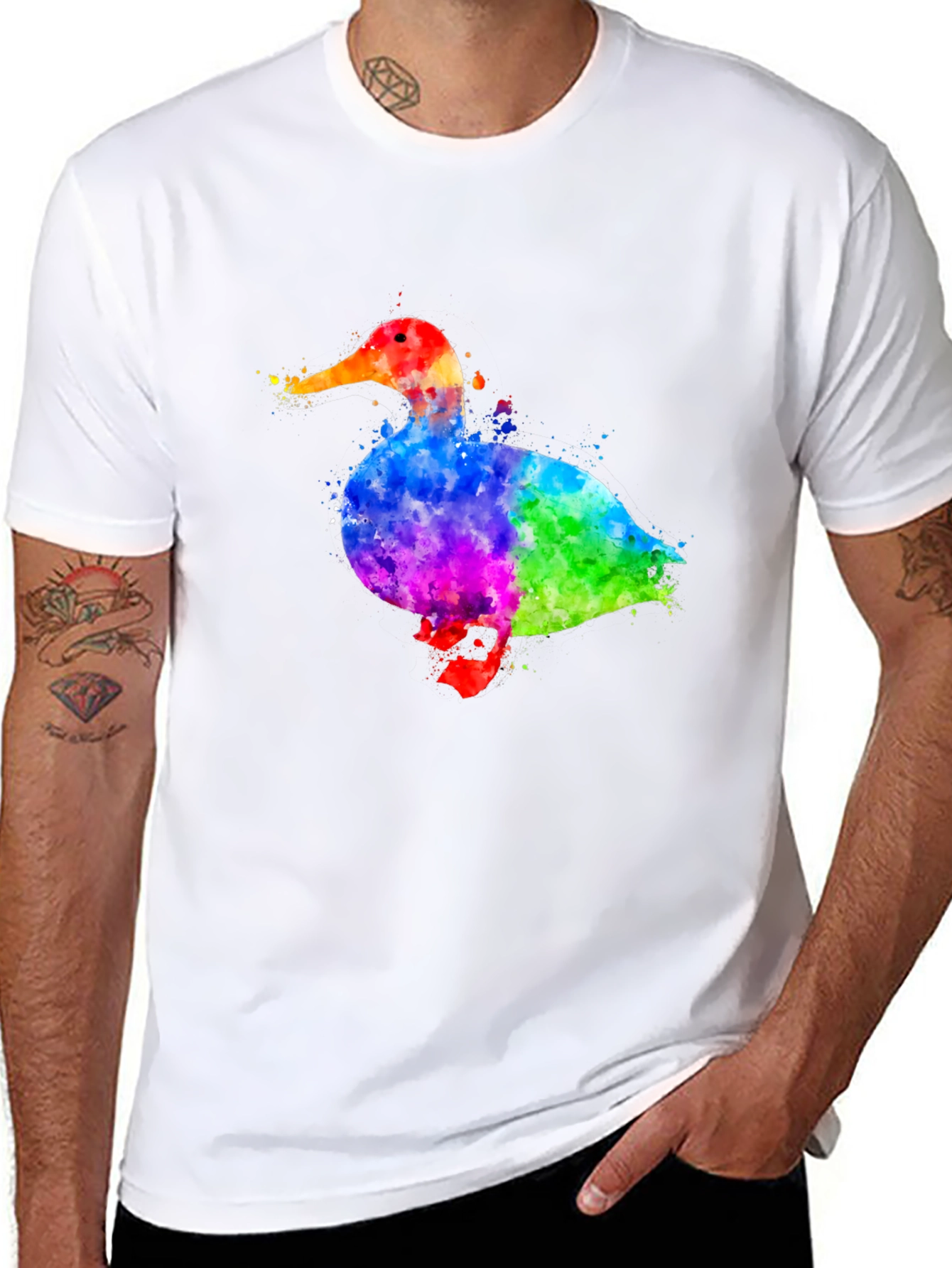 Black Watercolor Duck Graphic T-Shirt view 8