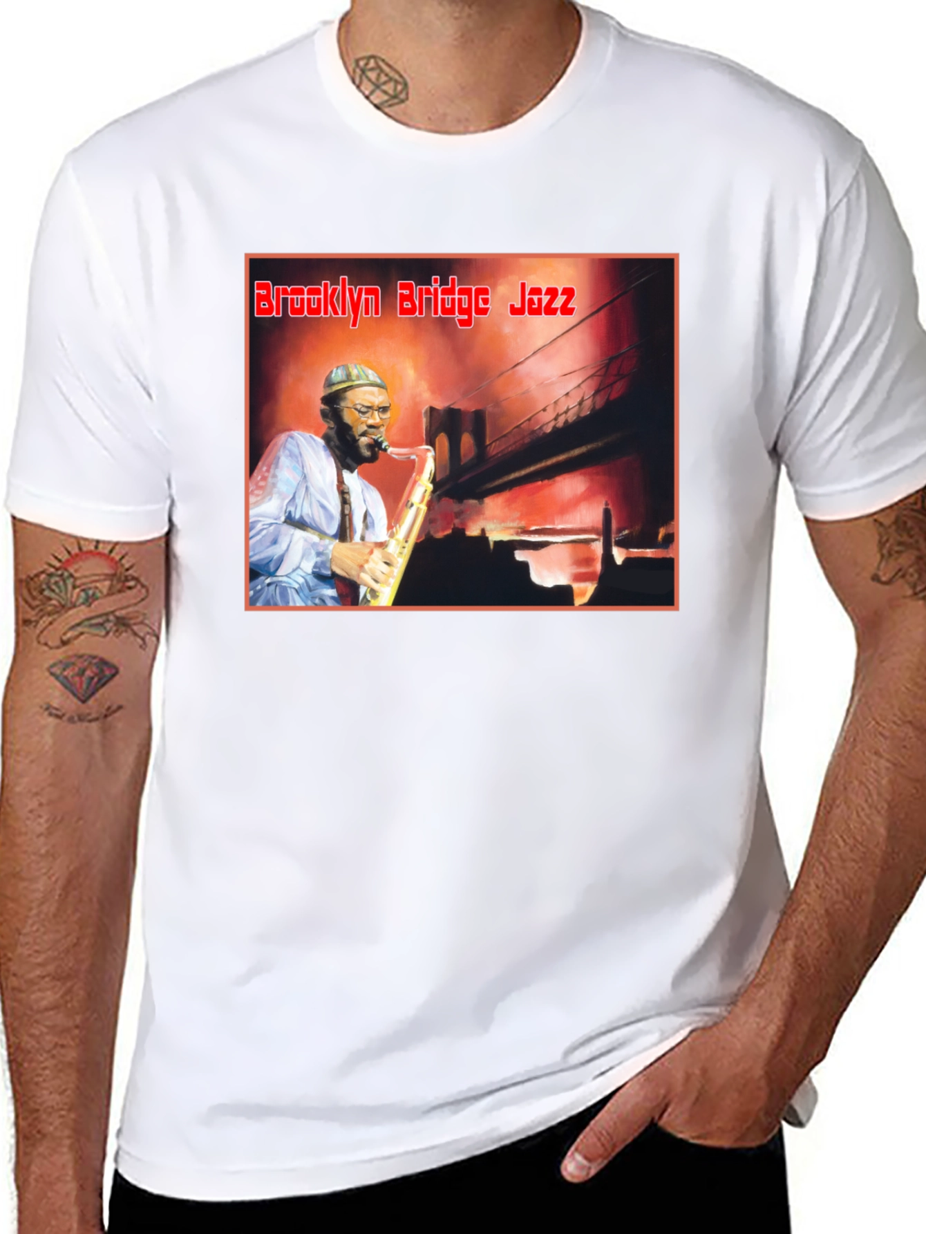 Black Brooklyn Bridge Jazz T-Shirt - Men's Black Tee view 8