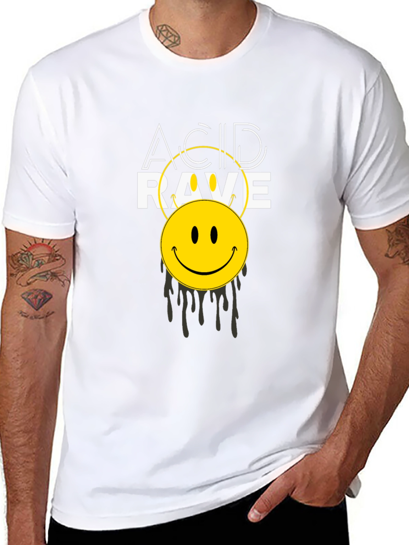 Black Acid Rave Smiley Face Black T-Shirt view 8