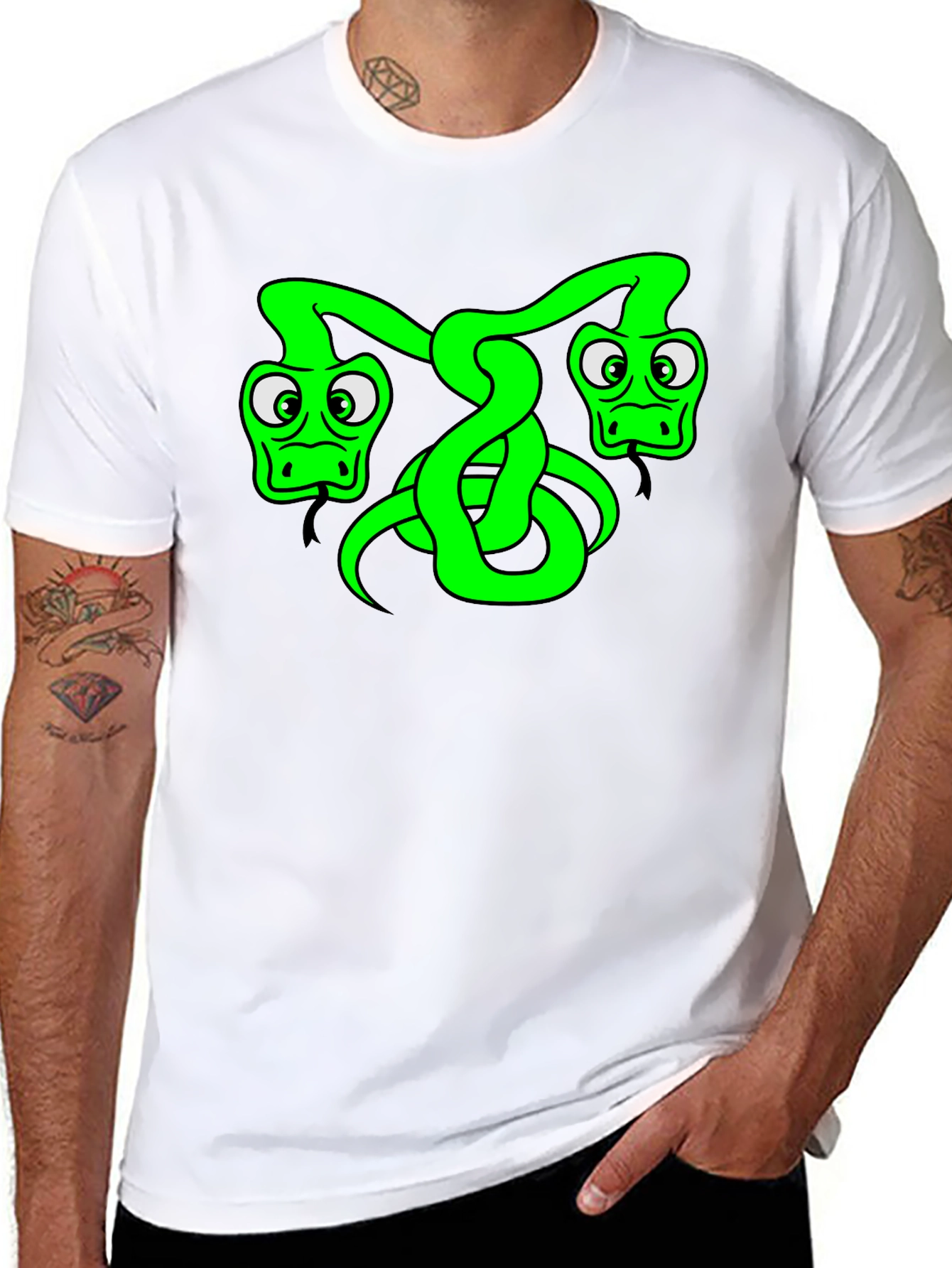 Black Two-Headed Snake Graphic Tee - Black Cotton T-Shirt view 8
