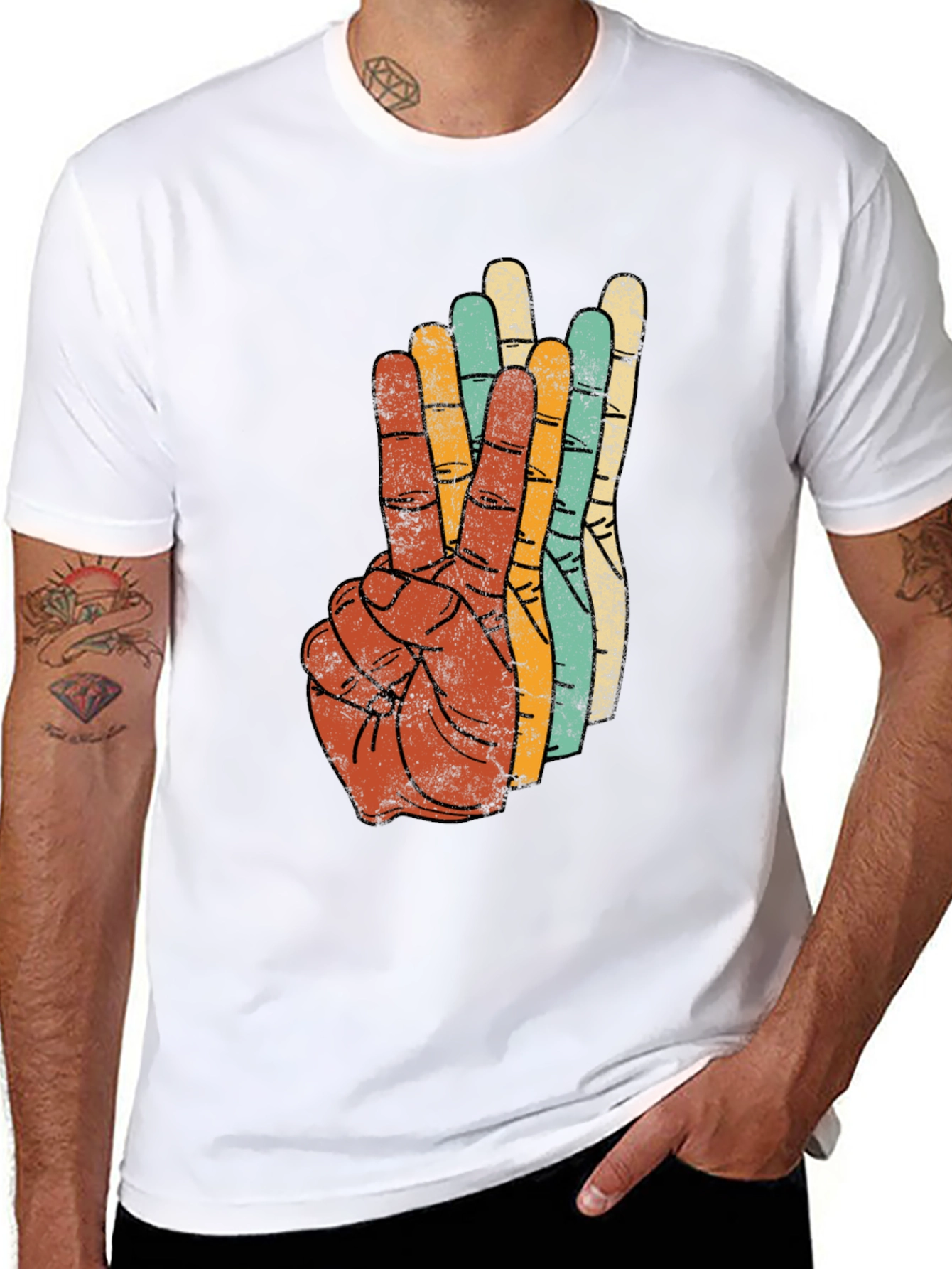 Black Retro Peace Sign Graphic Tee - Vintage Style T-Shirt view 8