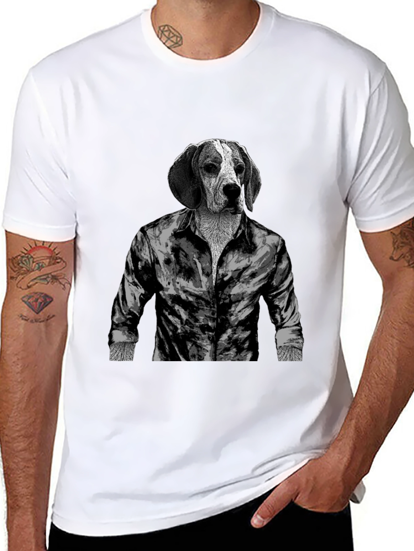 Black Dog-Man T-Shirt: Hound in Button-Down view 8