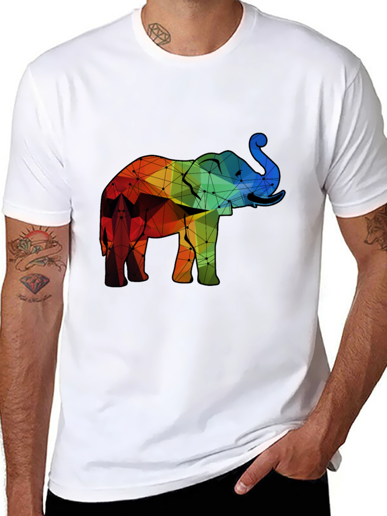 Black Geometric Elephant Graphic Tee view 8