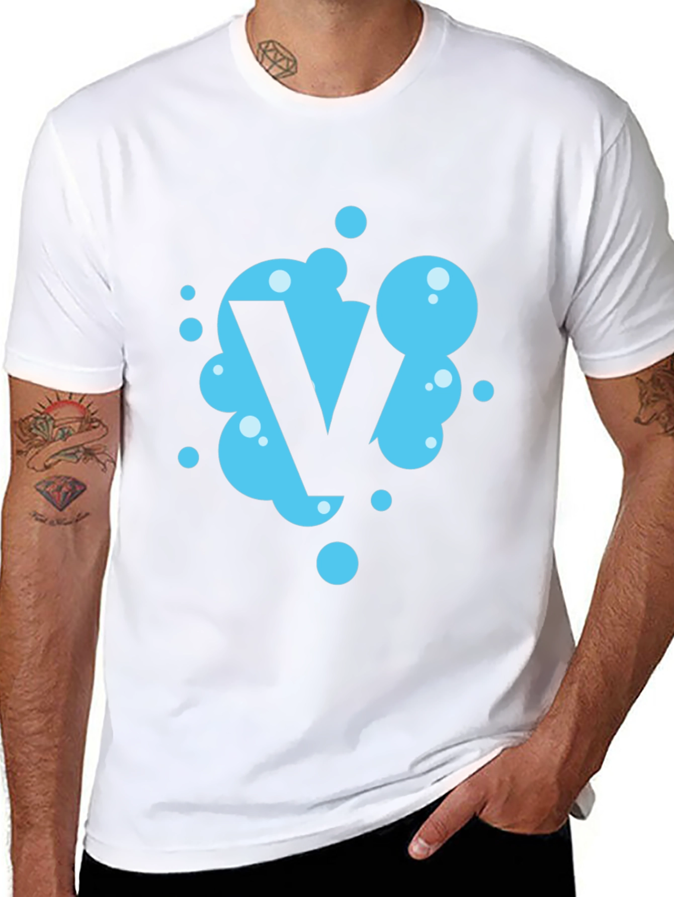 Black Cool Blue Bubble Letter V Black T-Shirt view 8