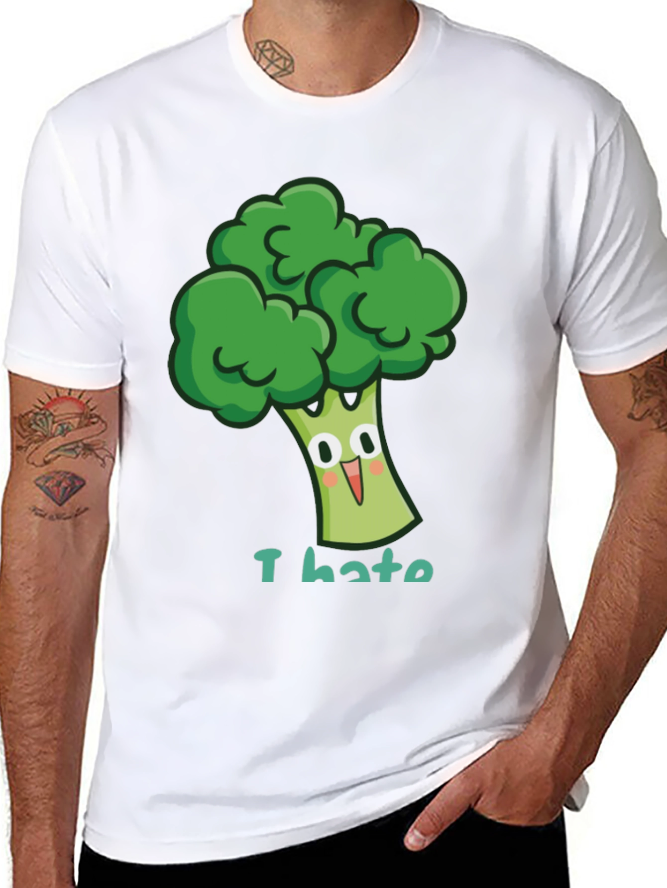 Black I Hate Broccoli T-Shirt - Funny Cartoon Vegetable Tee view 8