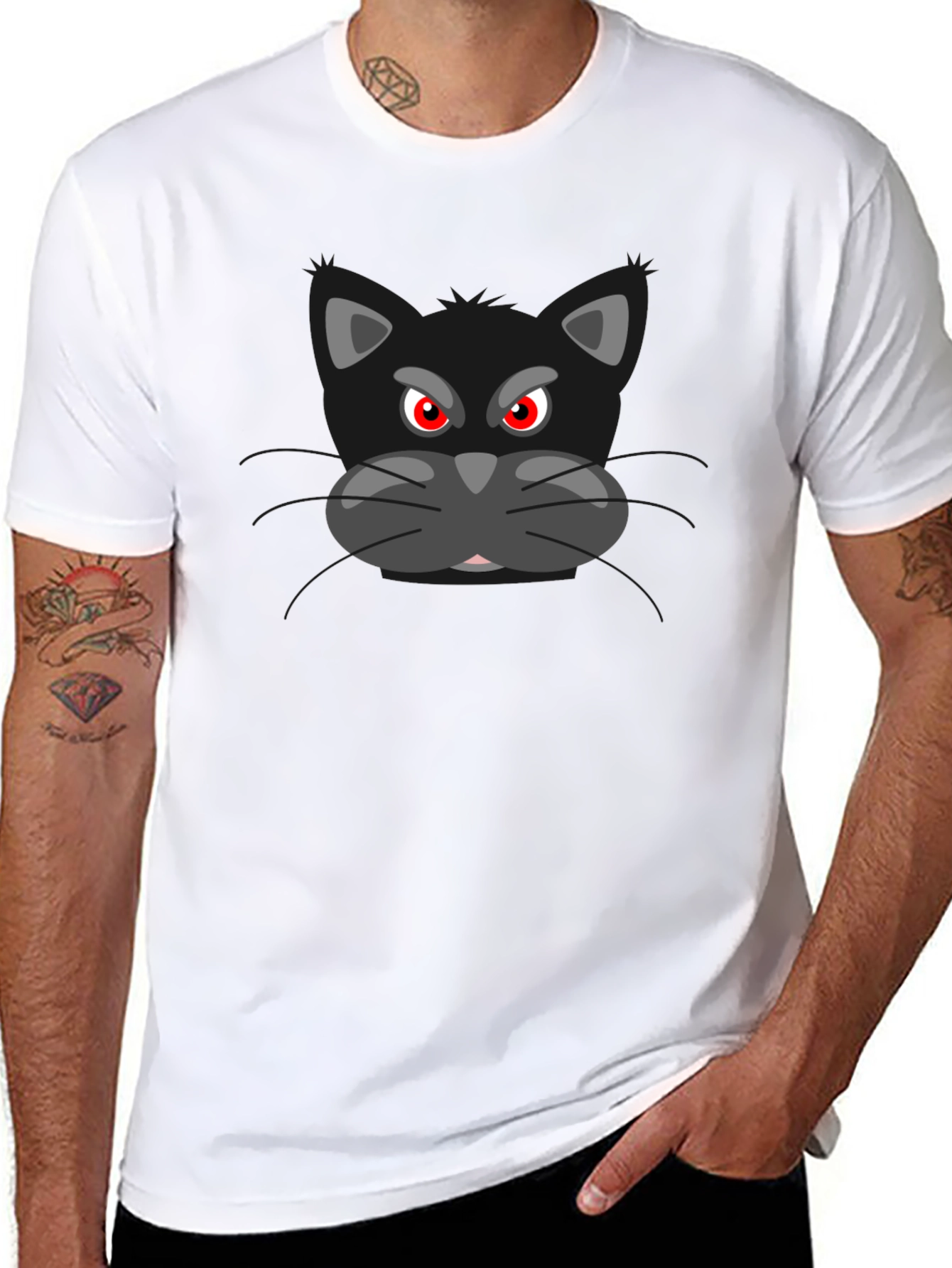 Black Angry Cat Graphic Black T-Shirt view 8