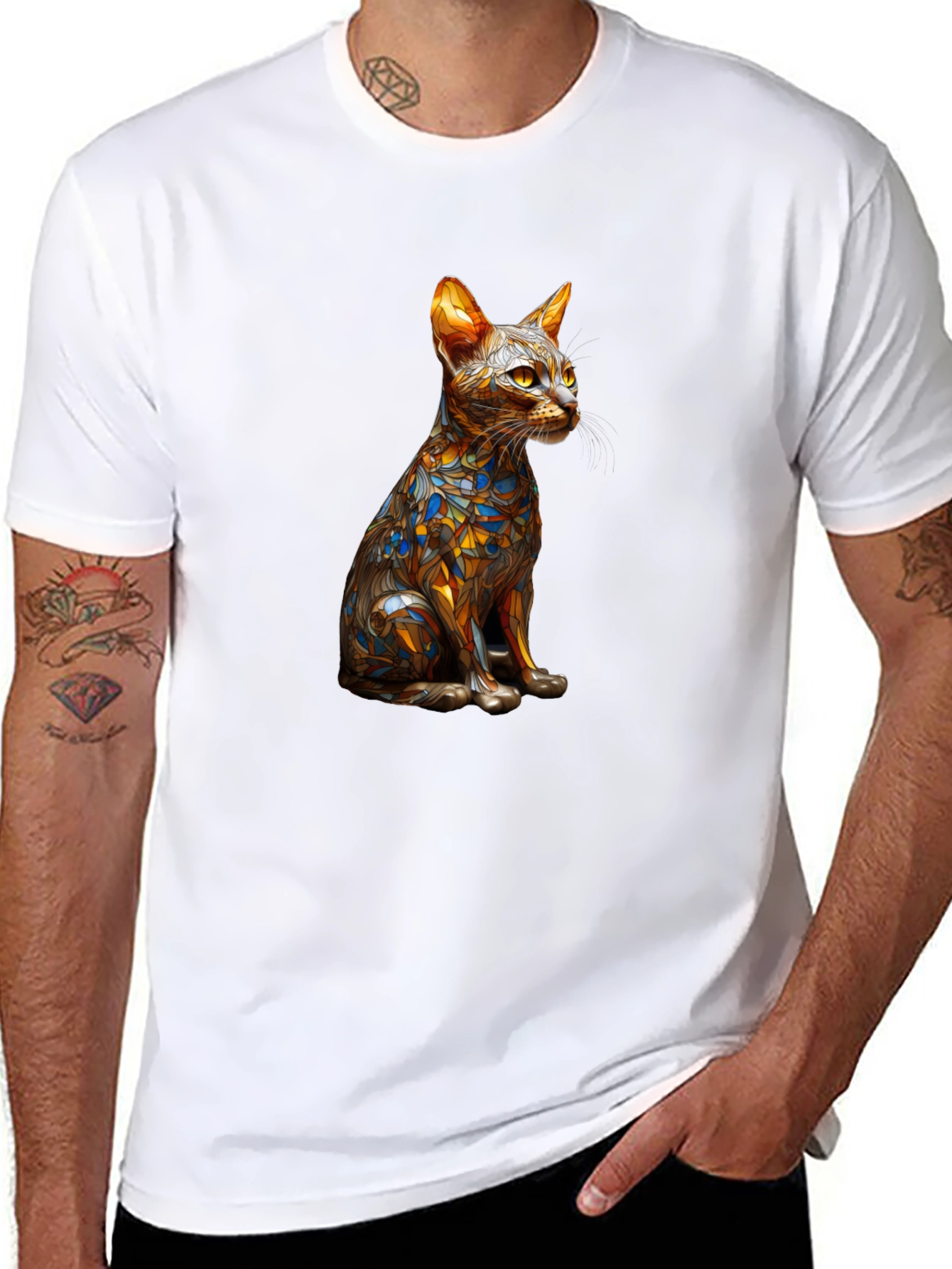 Black Abstract Cat Art T-Shirt view 8