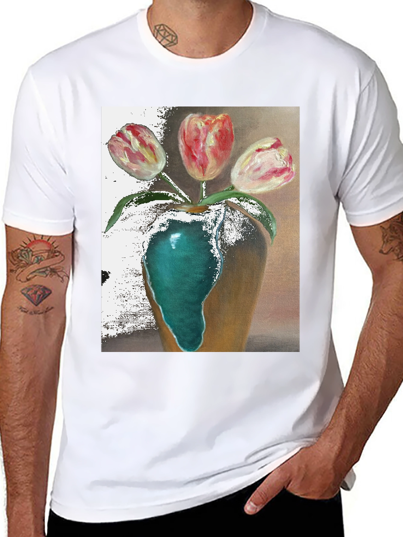 Black Tulip Vase Graphic Tee - Unique Floral Design view 8