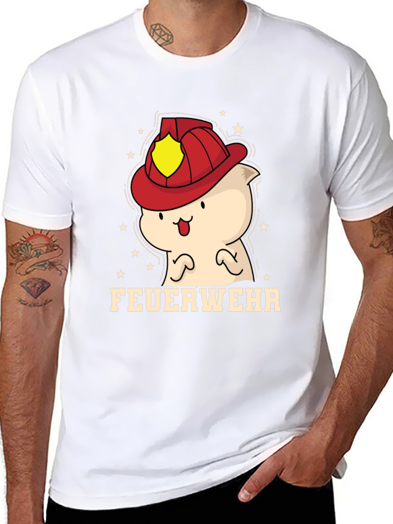 Black Cartoon Firefighter T-Shirt view 8