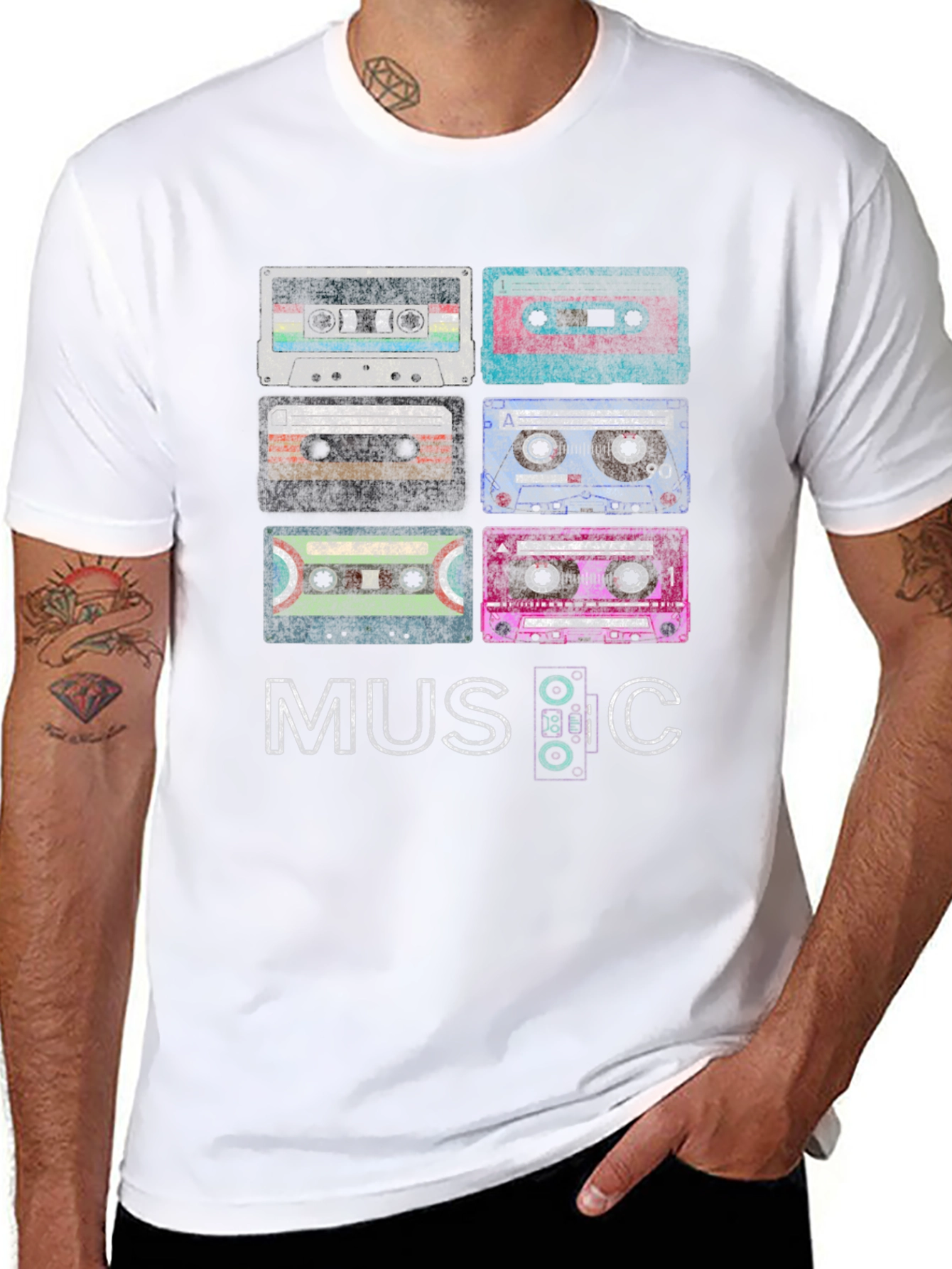 Black Vintage Cassette Tapes Graphic Tee - Retro Music Lover Shirt view 8