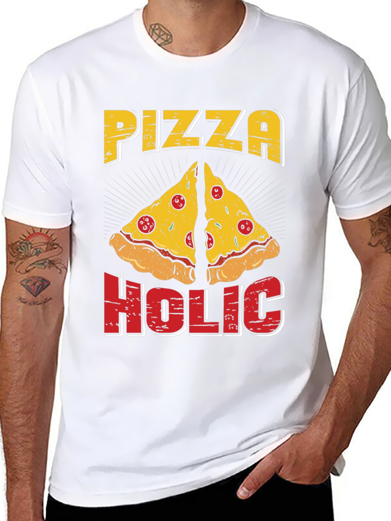 Black Pizza Holic T-Shirt - Funny Graphic Tee view 8