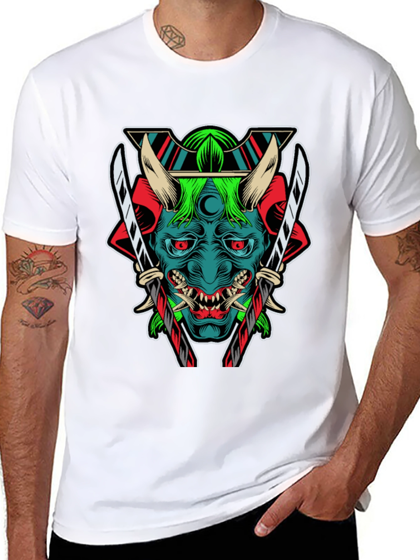 Black Samurai Demon Graphic Print T-Shirt view 8