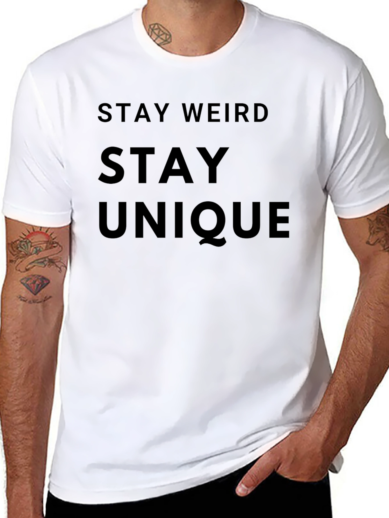 Black Stay Weird Stay Unique Graphic Tee view 8