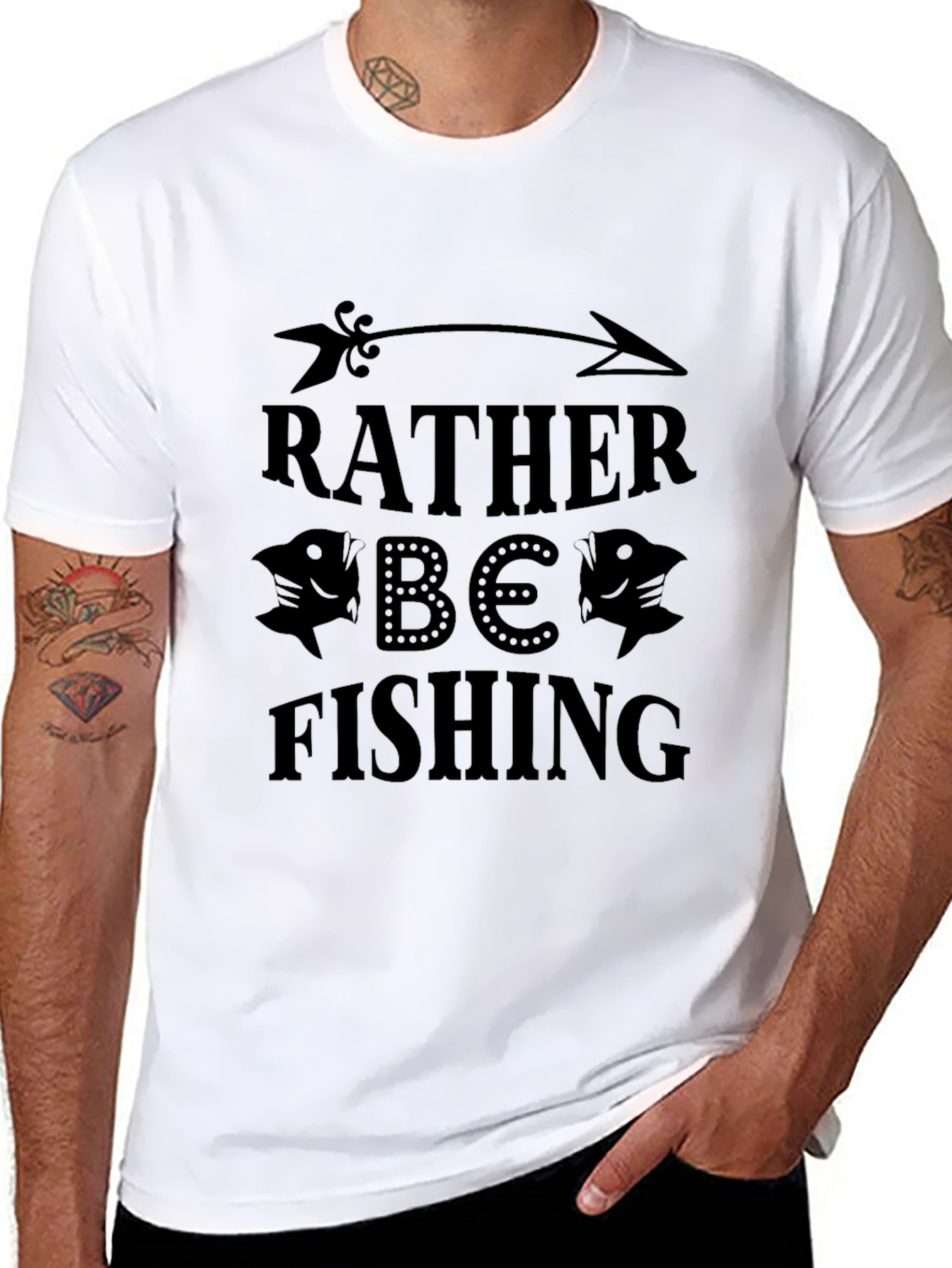 Black Rather Be Fishing Graphic Tee - Black Cotton Blend view 8