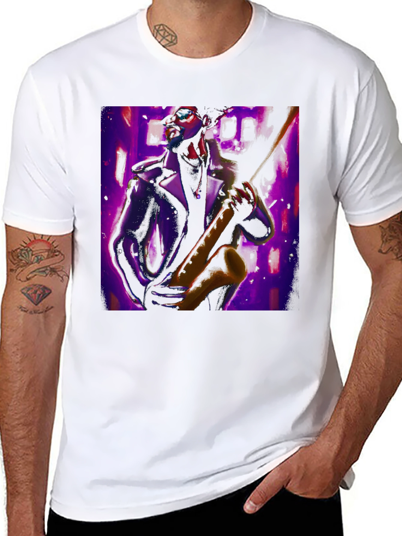 Black Jazz Saxophone Player Graphic Tee view 8