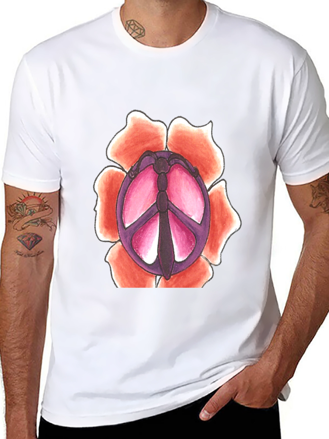 Black Peace Sign Flower Graphic T-Shirt view 8