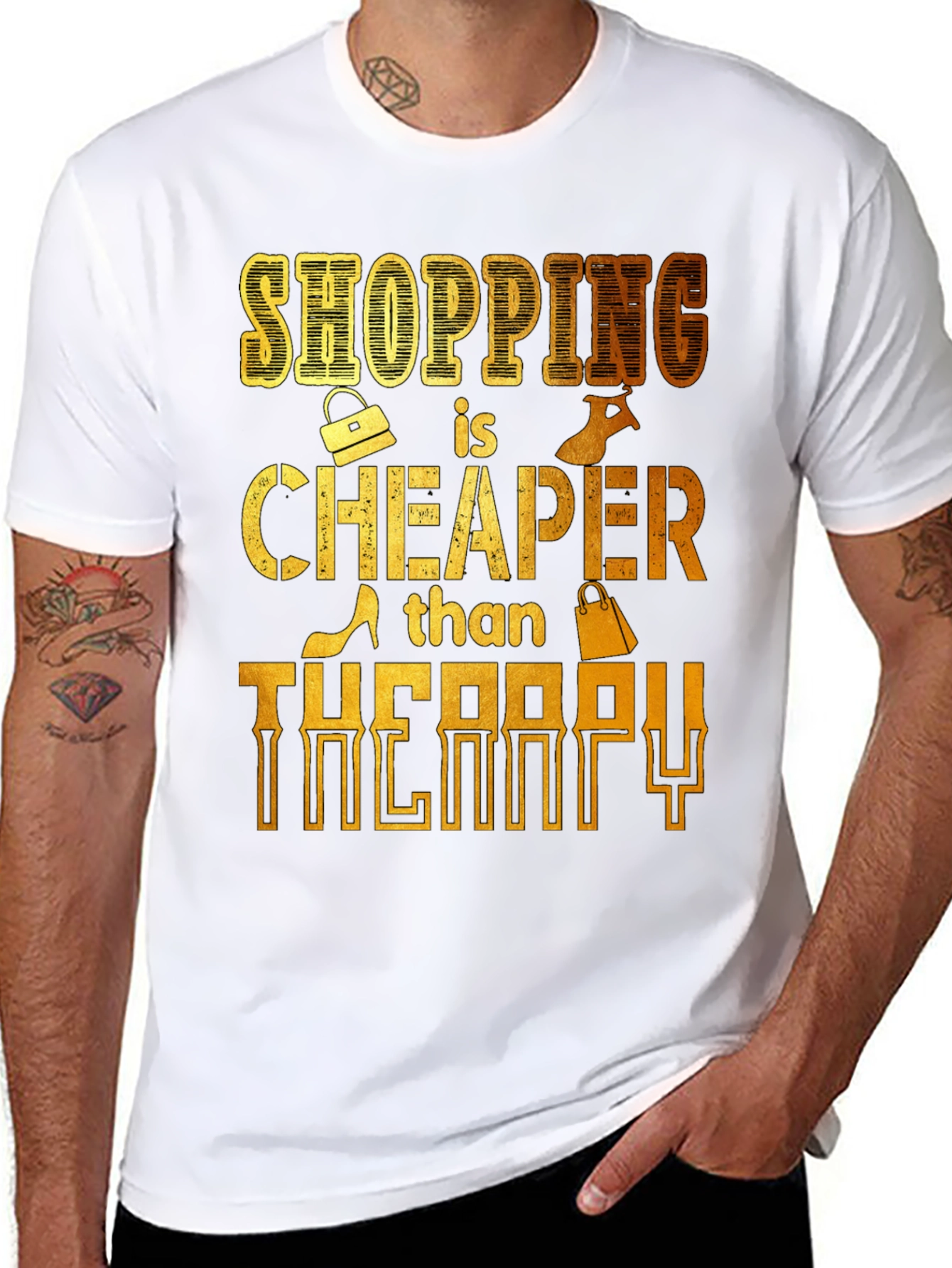 Shopping is Cheaper Than Therapy Graphic Tee - 8