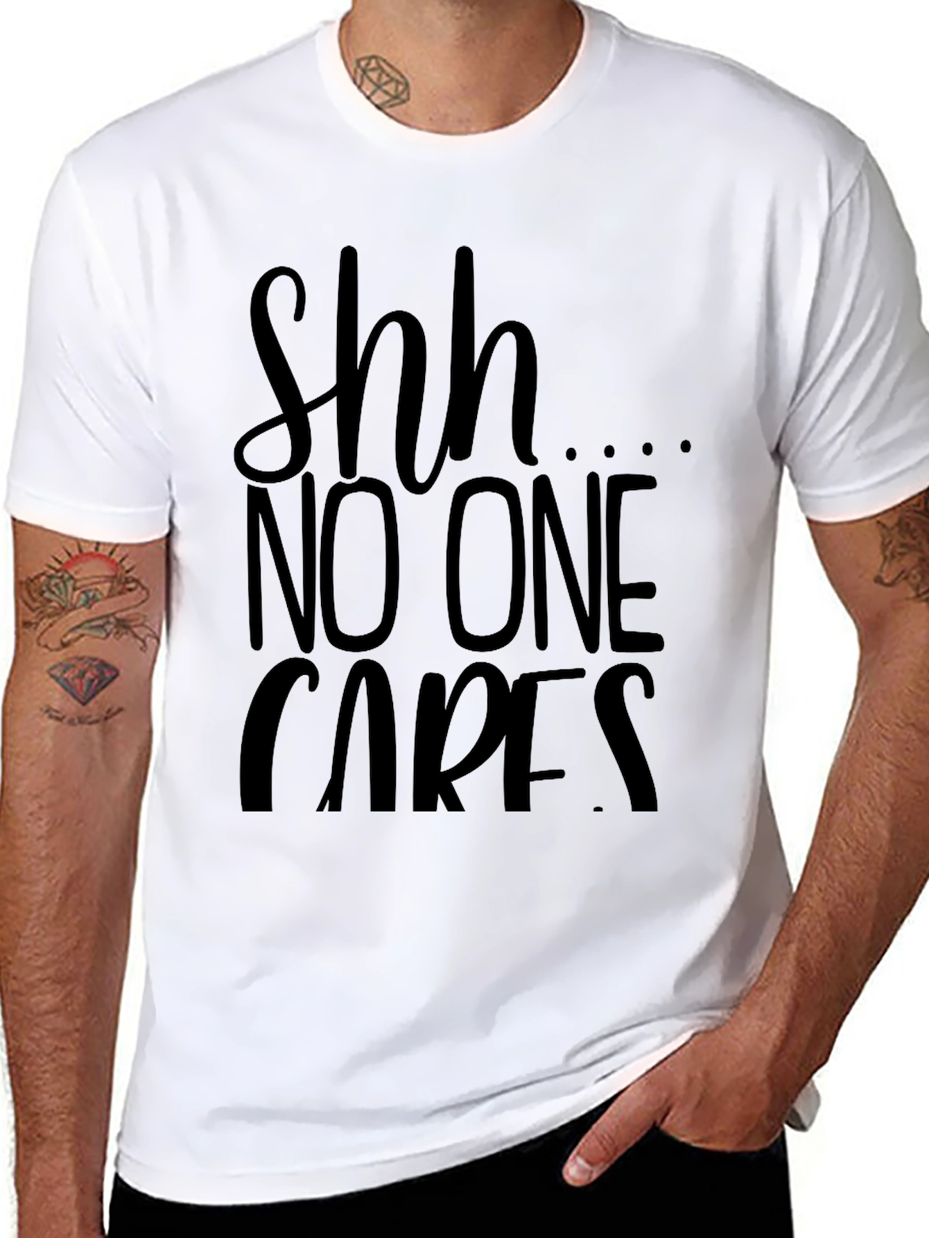 Black Shh No One Cares Graphic Tee view 8