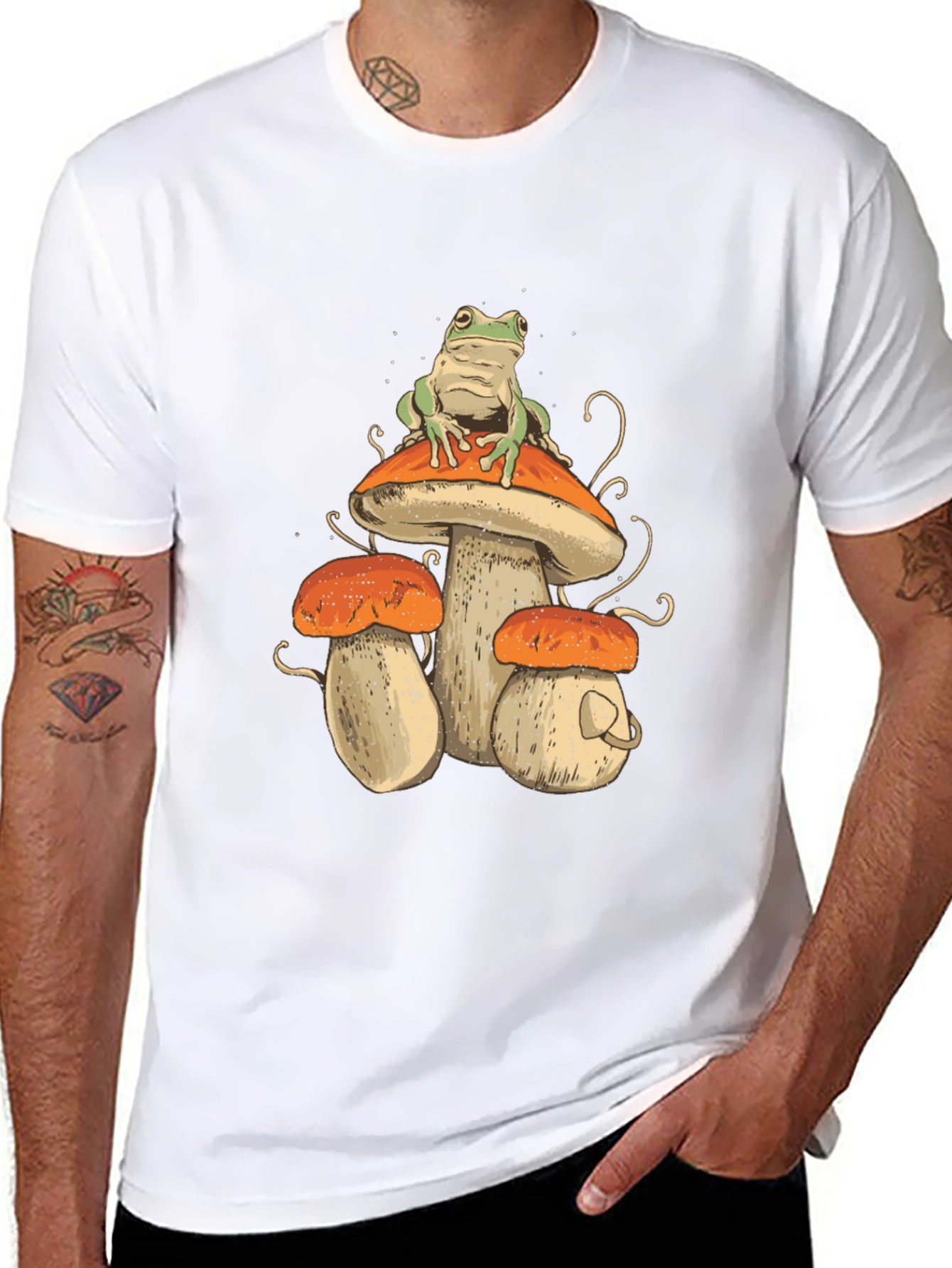 Black Frog on Mushroom T-Shirt - Unique Graphic Tee view 8