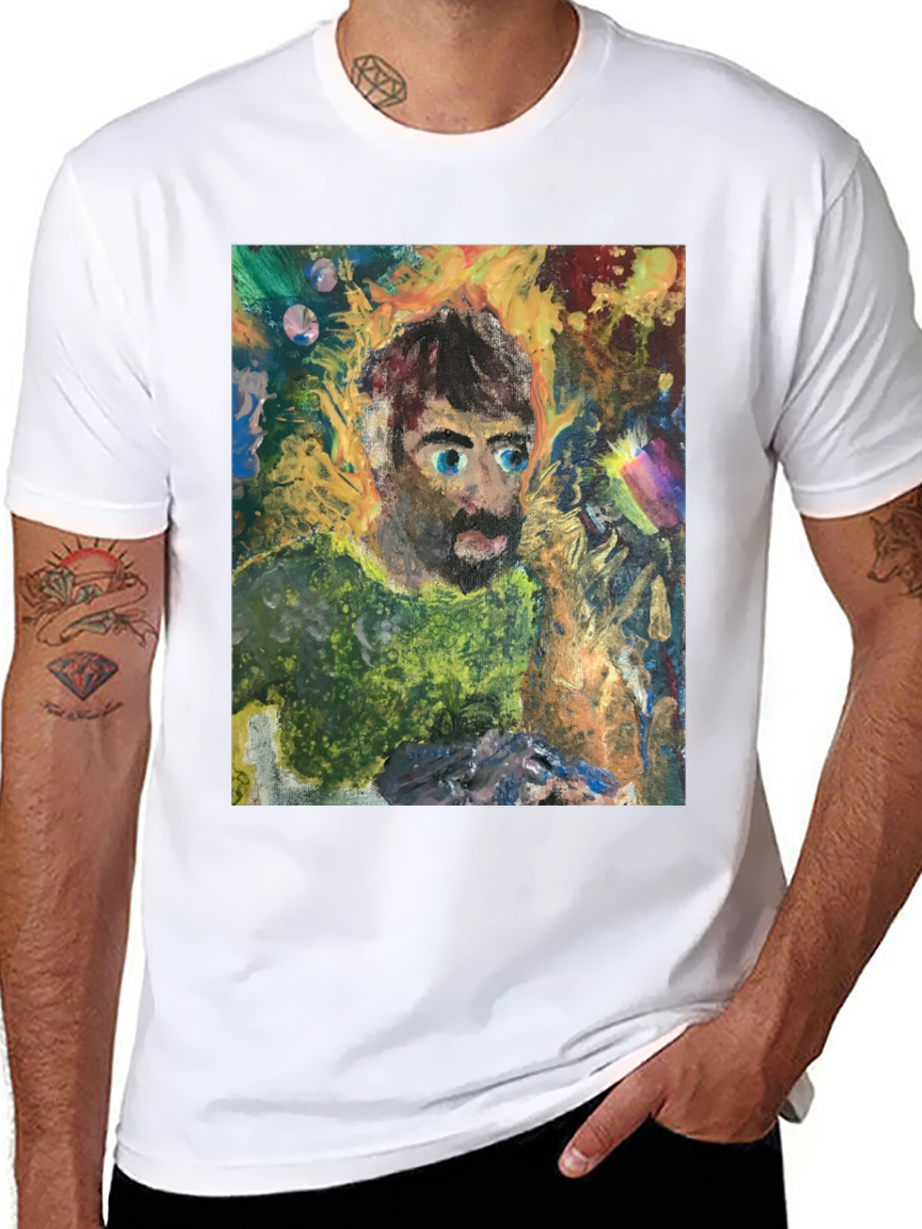 Black Abstract Portrait Graphic Tee - Unique Art Shirt view 8