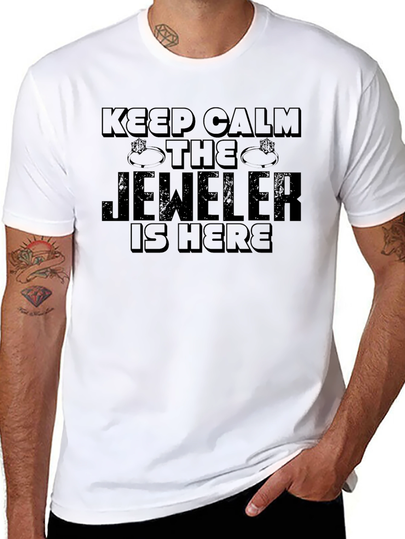 Black Keep Calm The Jeweler Is Here Black T-Shirt view 8