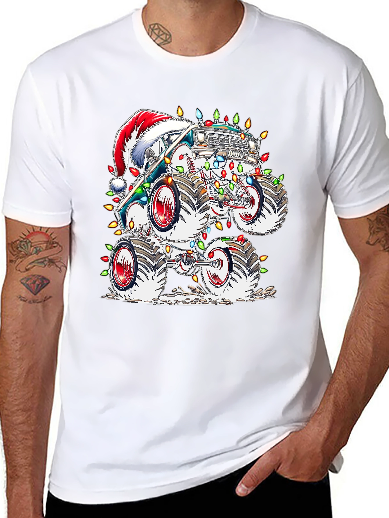 Black Festive Monster Truck Christmas T-Shirt view 8