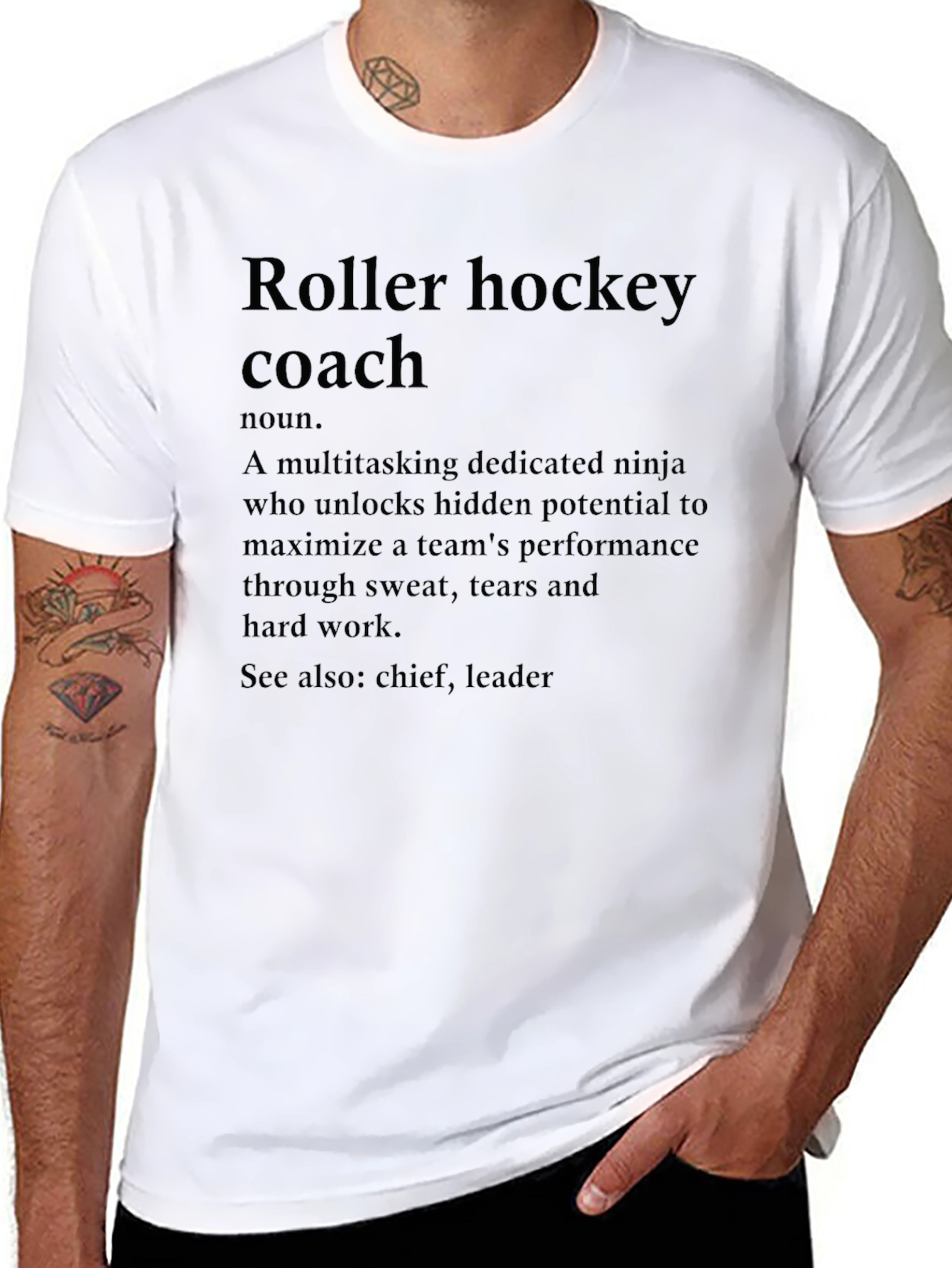 Black Roller Hockey Coach Definition T-Shirt view 8