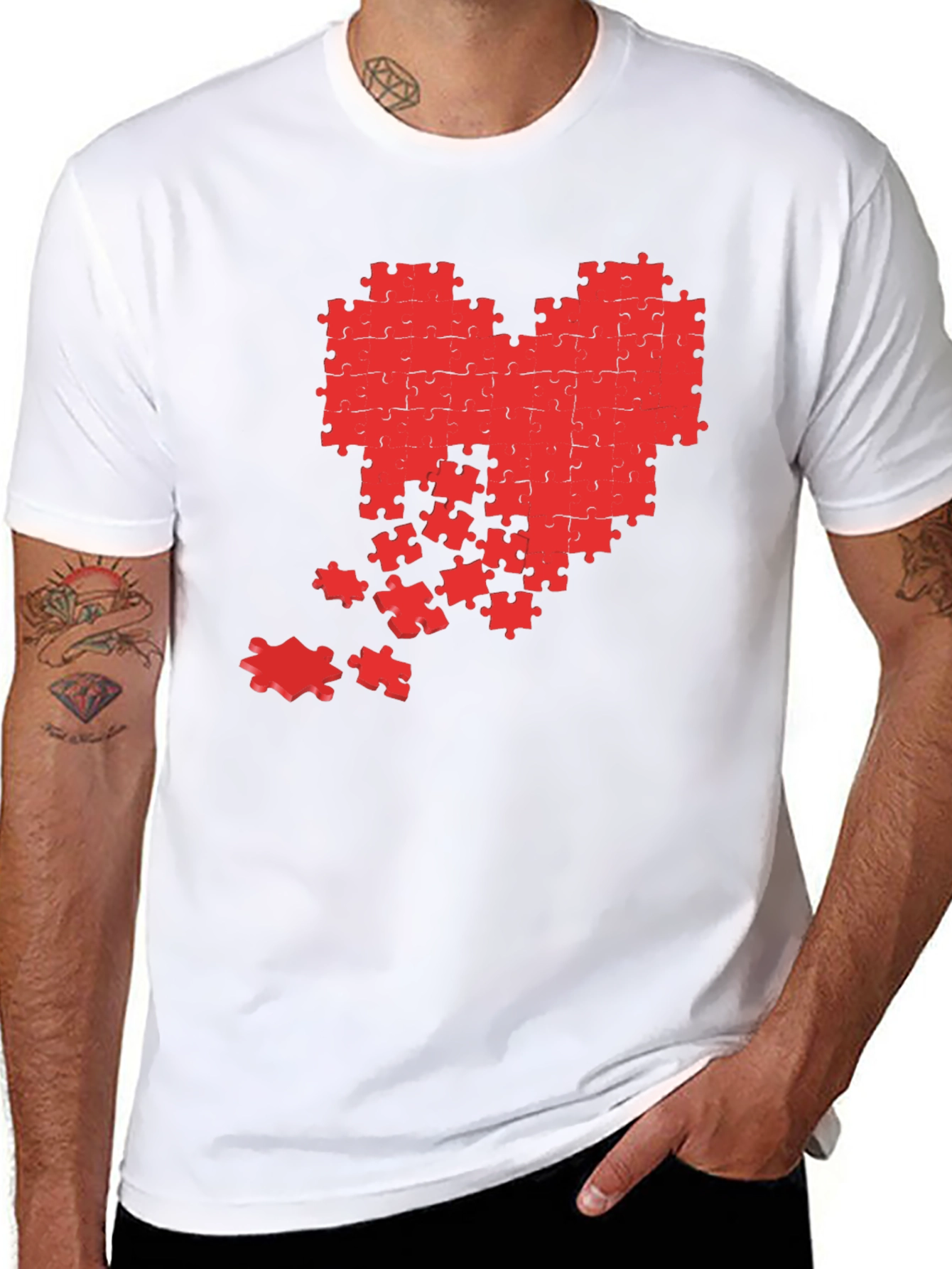 Black Puzzle Heart Graphic Tee - Black Cotton Casual Shirt view 8