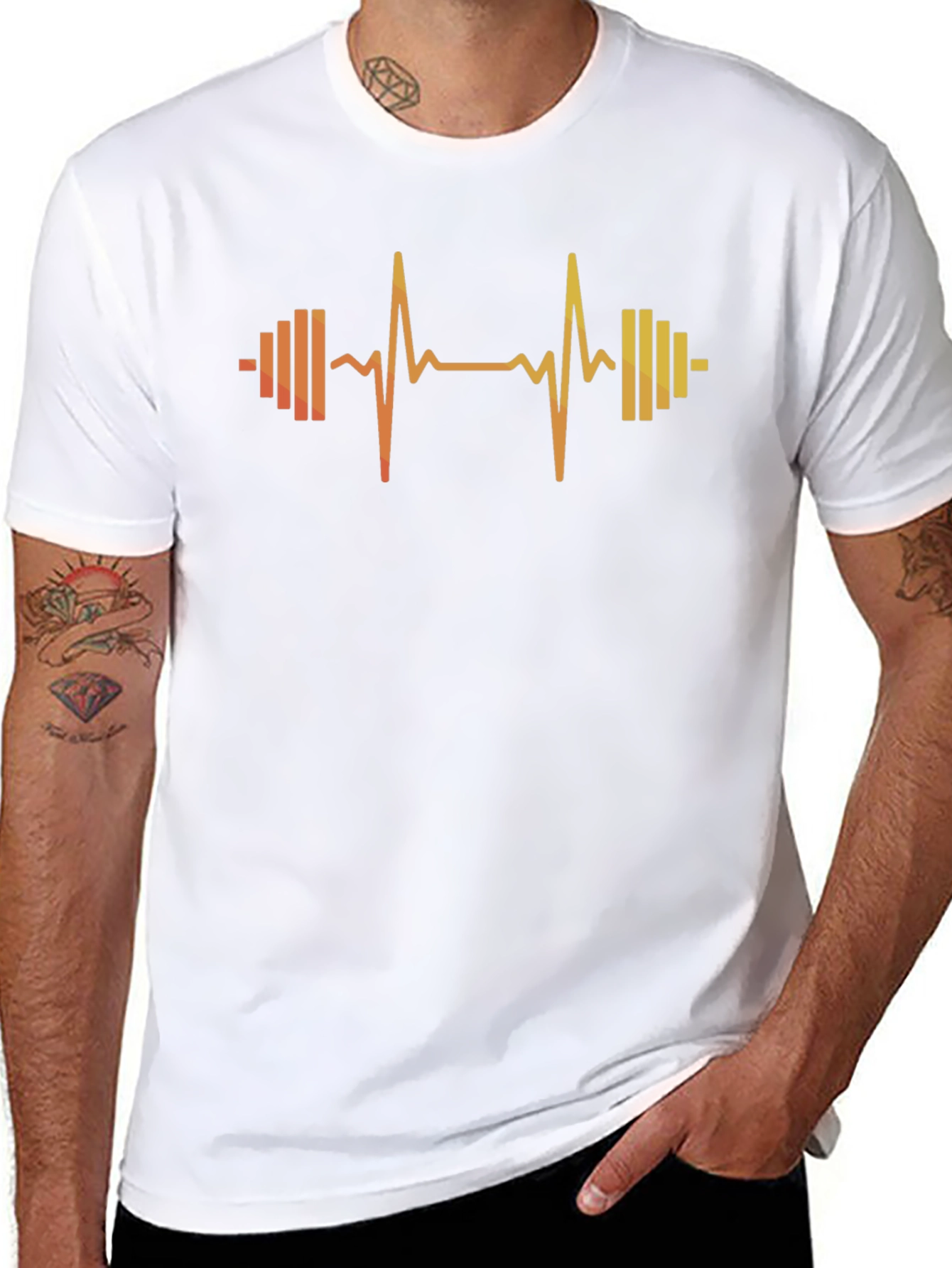 Fitness Heartbeat Barbell Graphic T-Shirt - 8