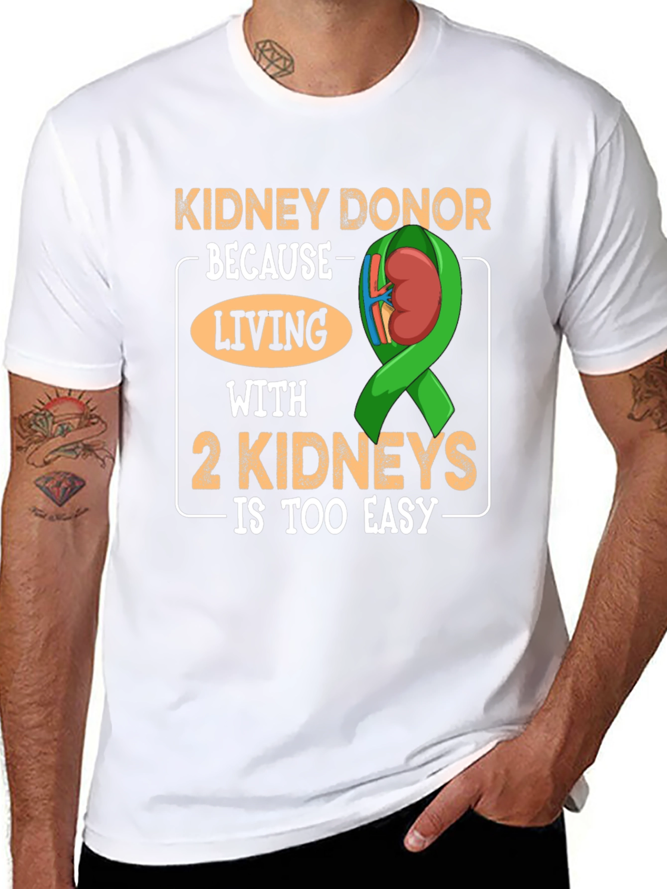 Black Kidney Donor T-Shirt - Living with 2 Kidneys is Too Easy view 8