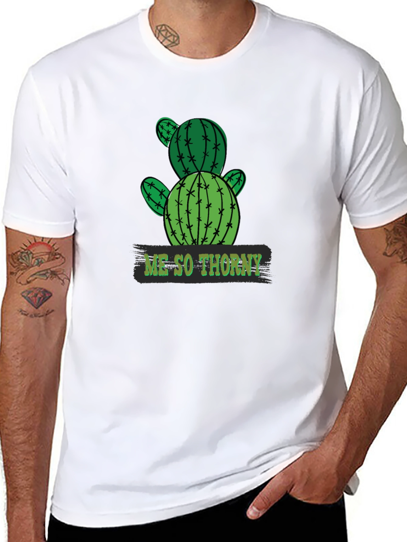 Black Me So Thorny Cactus Graphic Tee - Black Cotton T-Shirt view 8