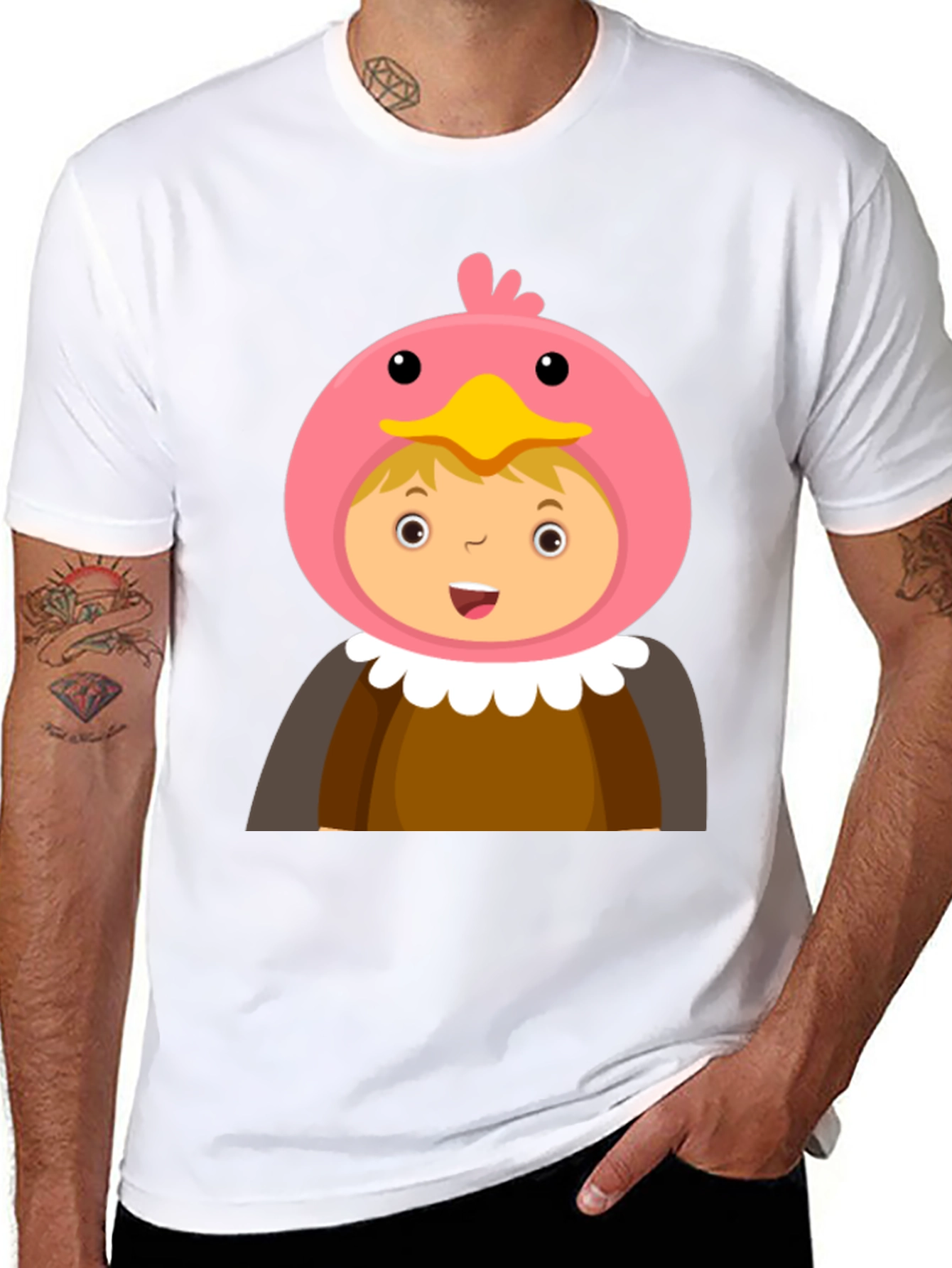 Black Cartoon Character T-Shirt, Bird Costume Design, Black Cotton Tee view 8