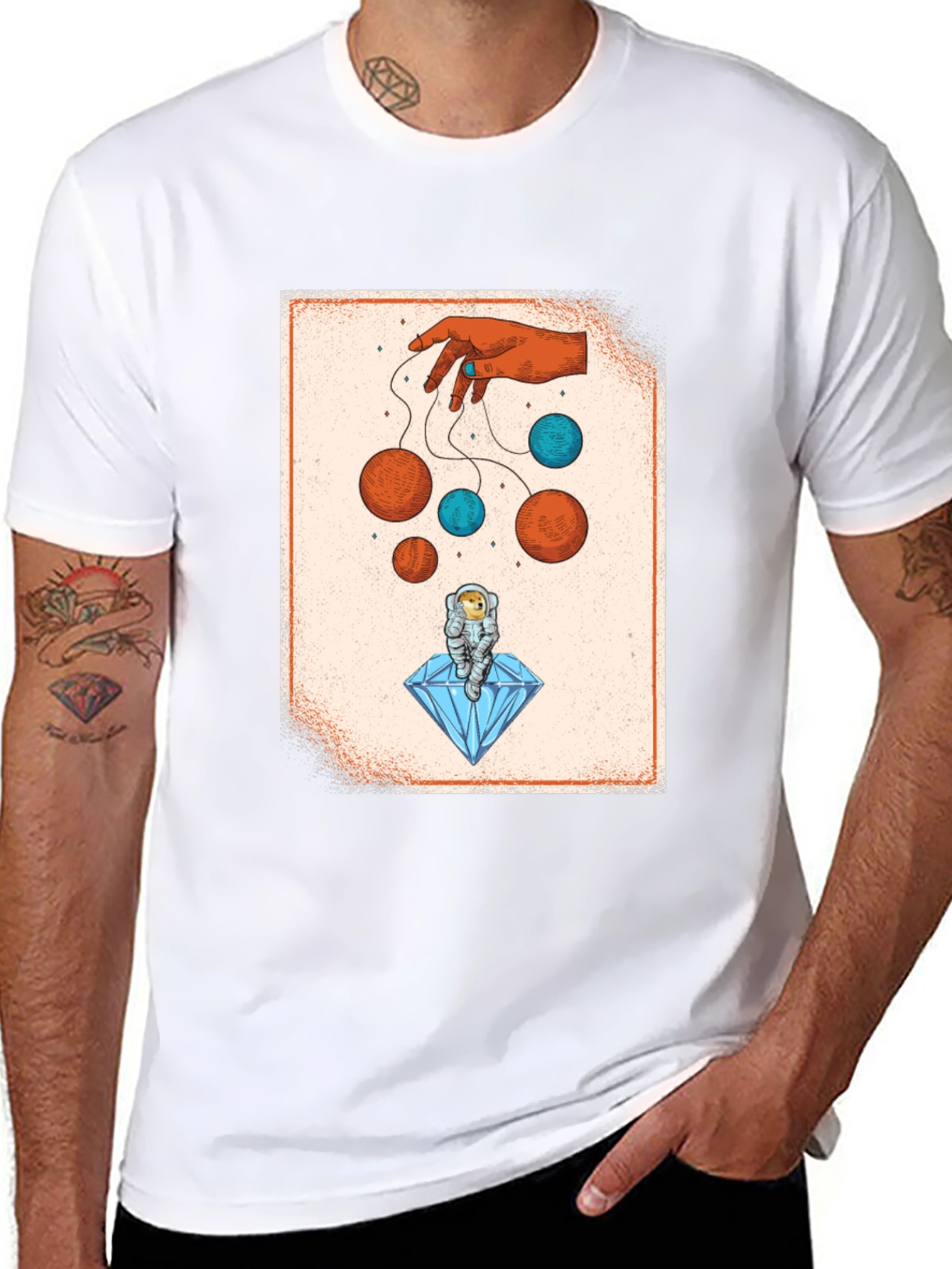 Black Astronaut on Diamond T-Shirt - Cosmic Puppet Master Design view 8