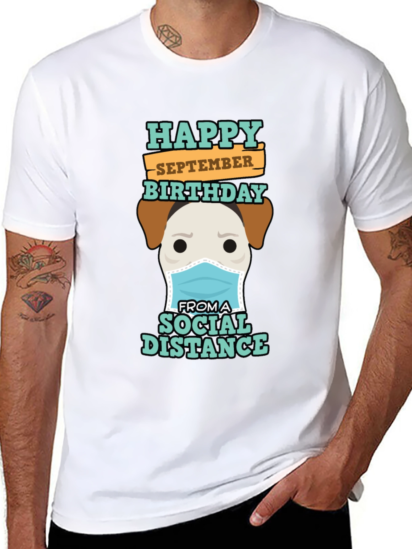 Black Funny September Birthday Social Distance Dog T-Shirt view 8