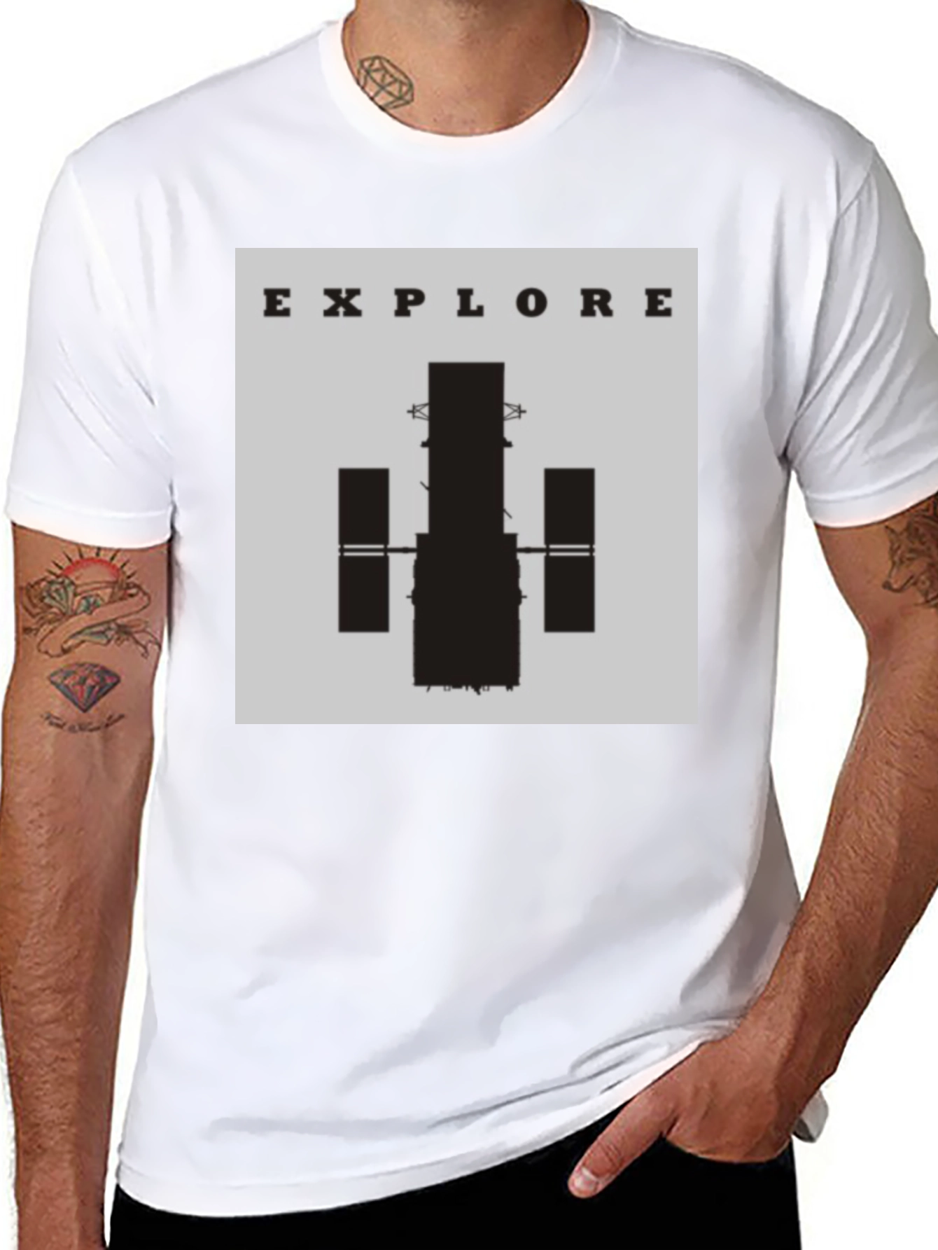 Black Explore Space T-Shirt - Black Cotton Graphic Tee view 8
