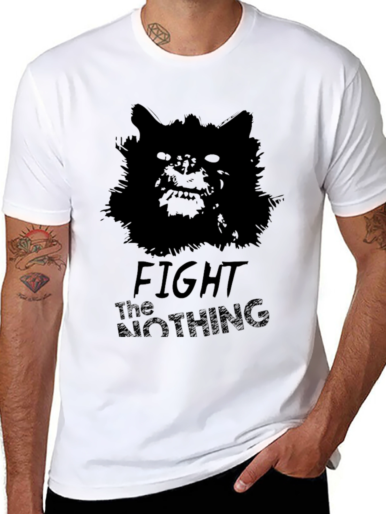 Black Fight The Nothing Graphic Tee - Black Cotton T-Shirt view 8