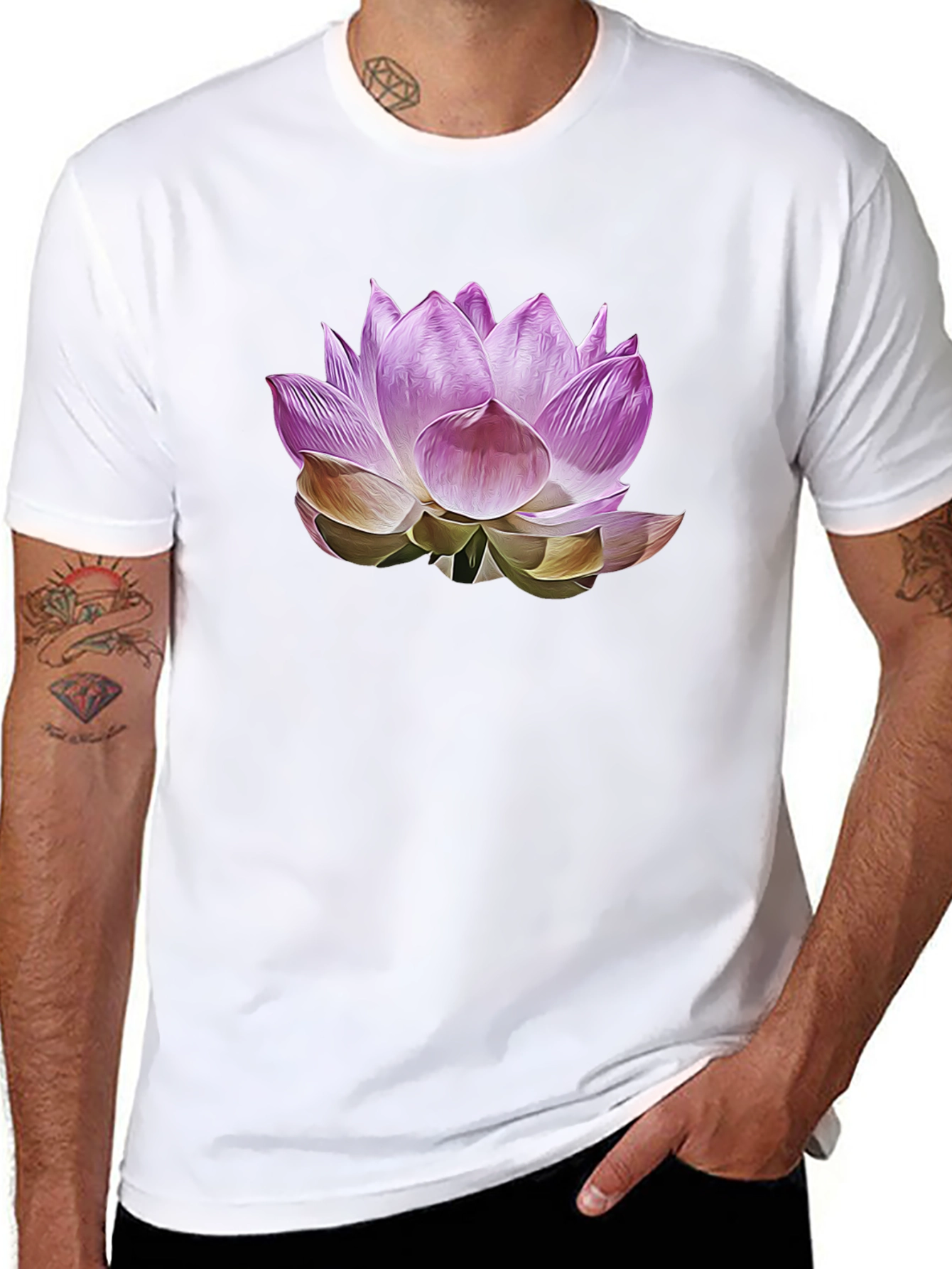 Black Lotus Flower Graphic Black T-Shirt view 8