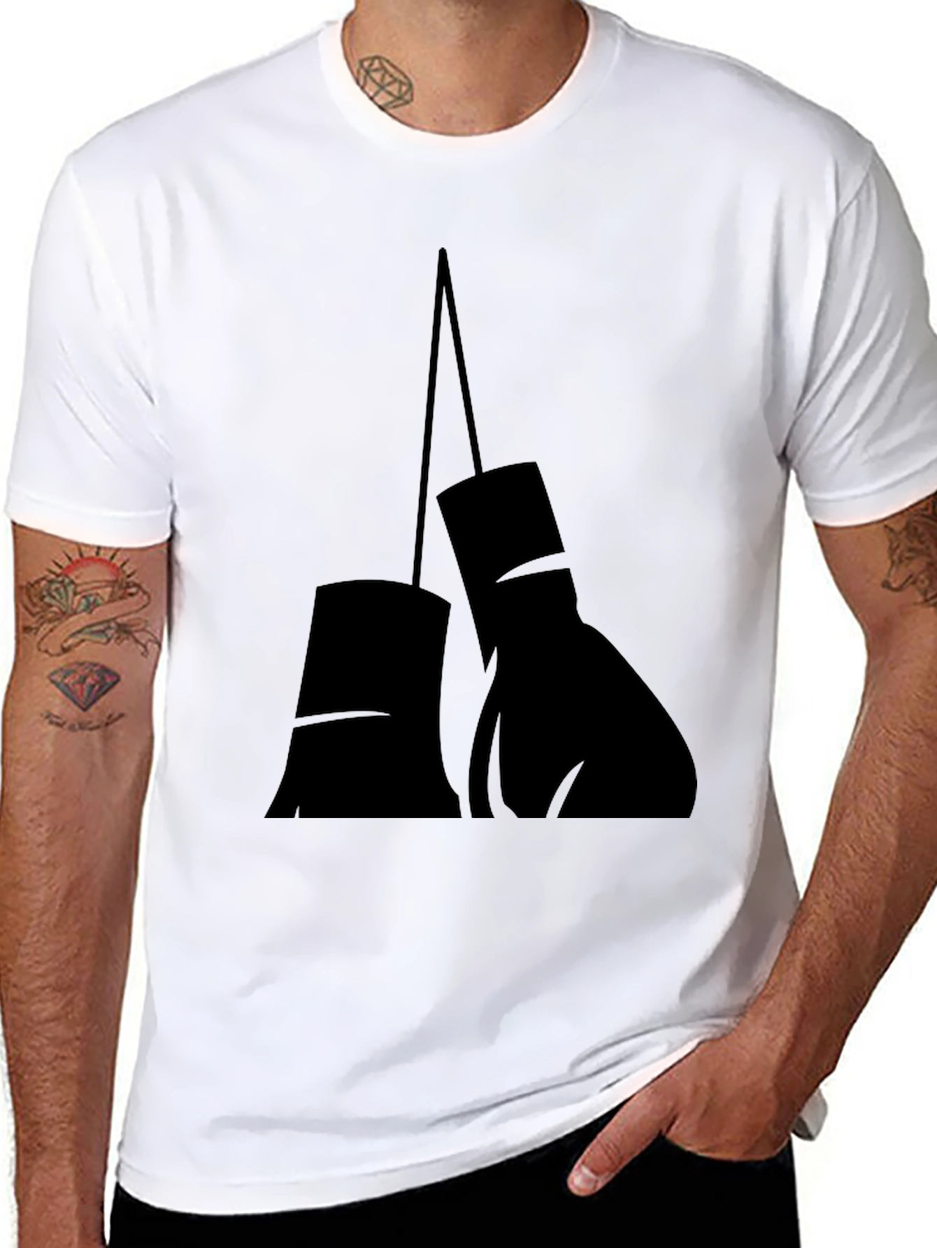 Black Boxing Gloves Graphic Tee - Black Cotton T-Shirt view 8