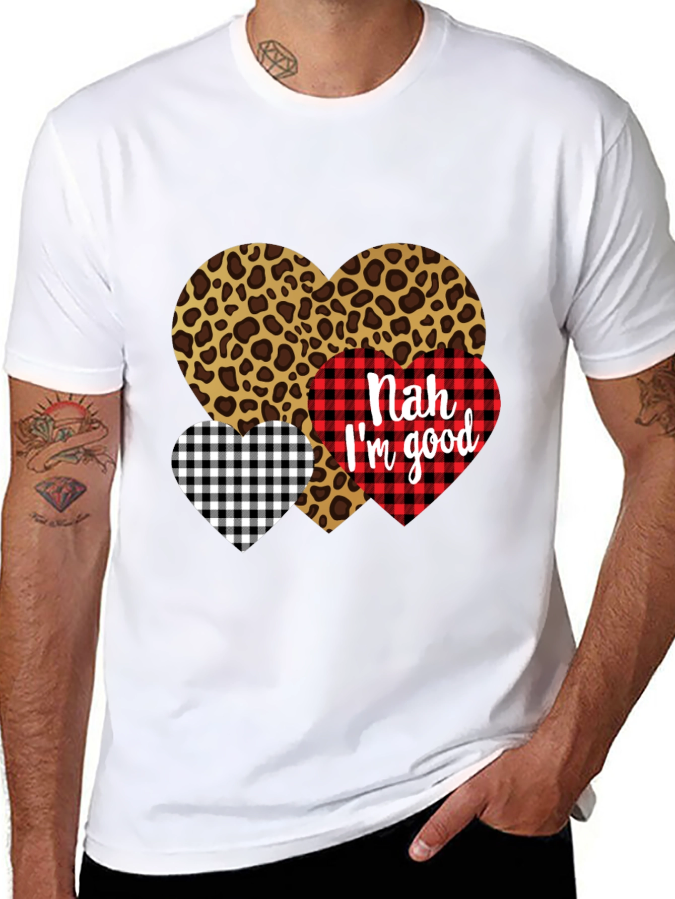Black Nah I'm Good Heart Print Black T-Shirt view 8