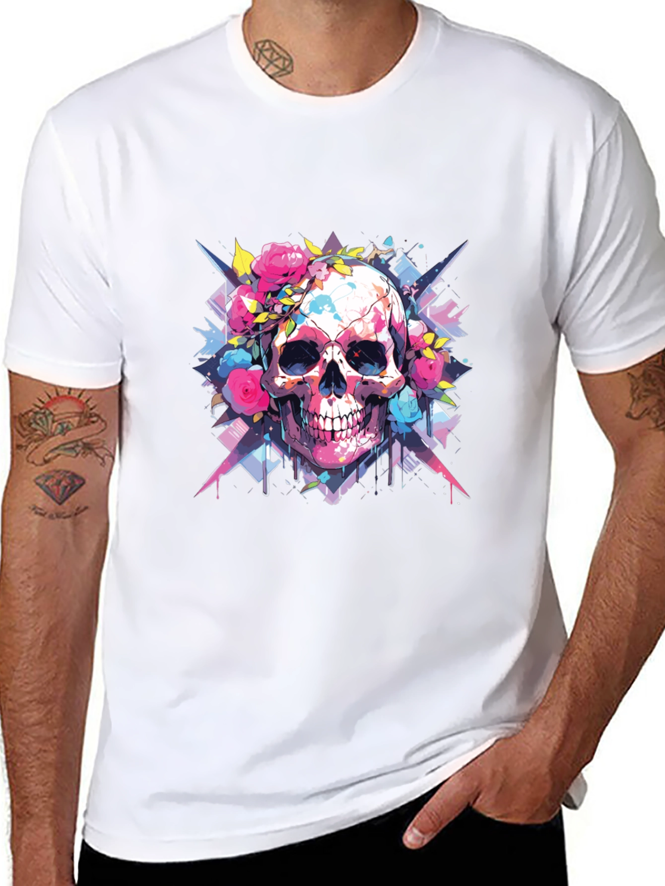 Black Skull & Roses Graphic Tee view 8