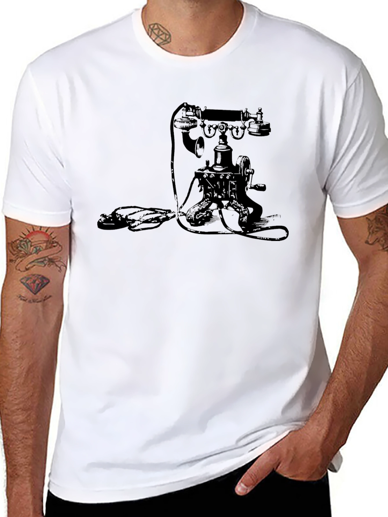 Black Vintage Telephone Graphic T-Shirt view 8