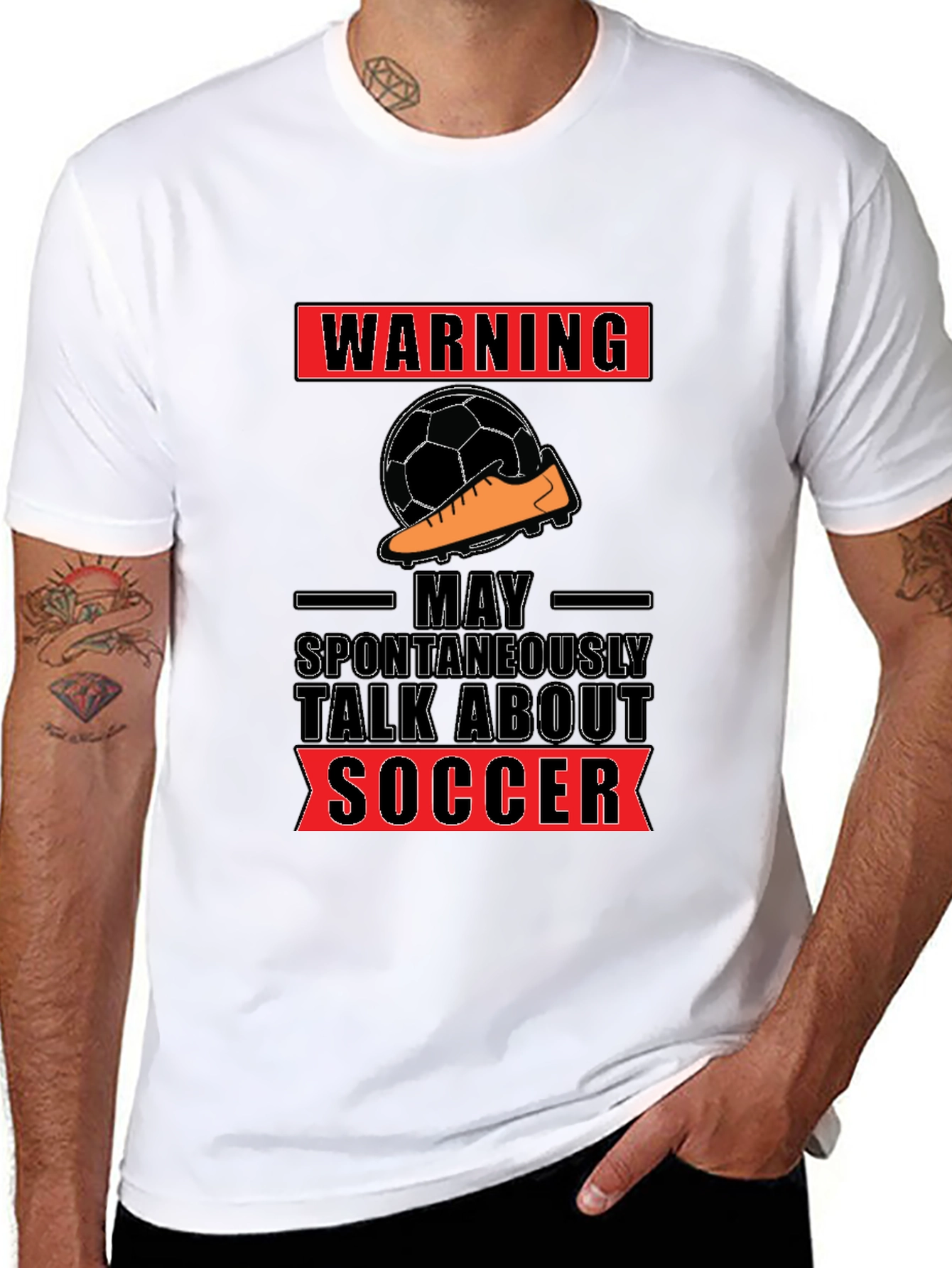 Black Warning: May Spontaneously Talk About Soccer T-Shirt view 8