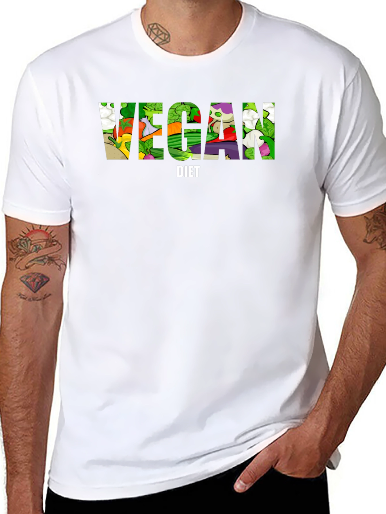 Black Vegan Diet T-Shirt - Black Cotton Graphic Tee view 8