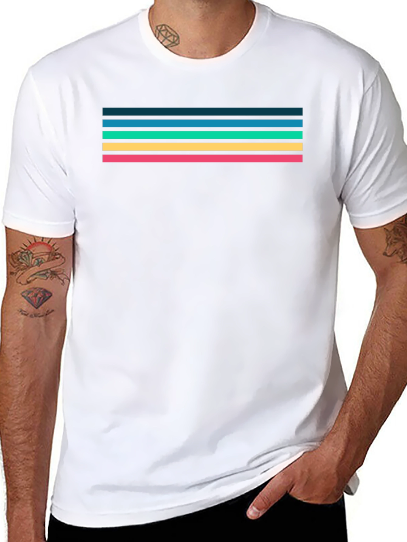 Black Retro Stripe Tee - Black Cotton Blend view 8