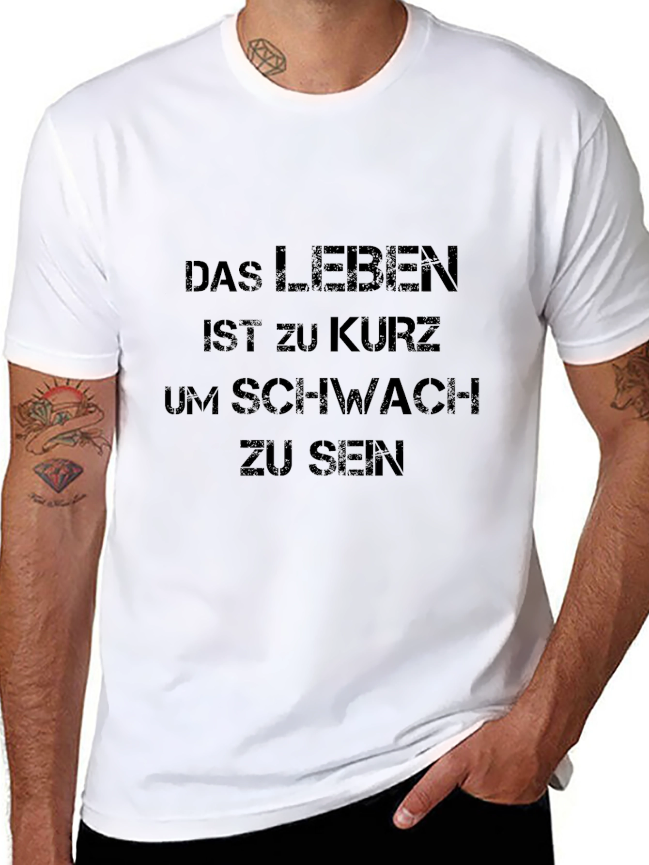 Black Black T-Shirt - German Saying: Life is Too Short to Be Weak view 8