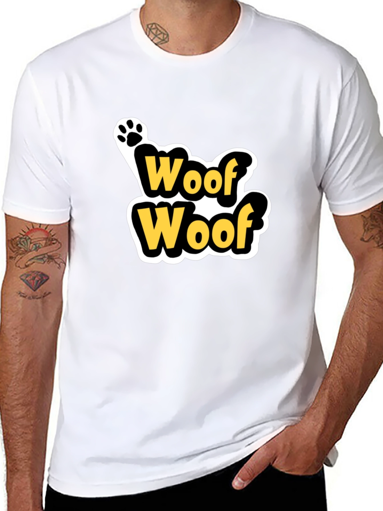 Black Woof Woof Dog Paw Print T-Shirt - Black view 8