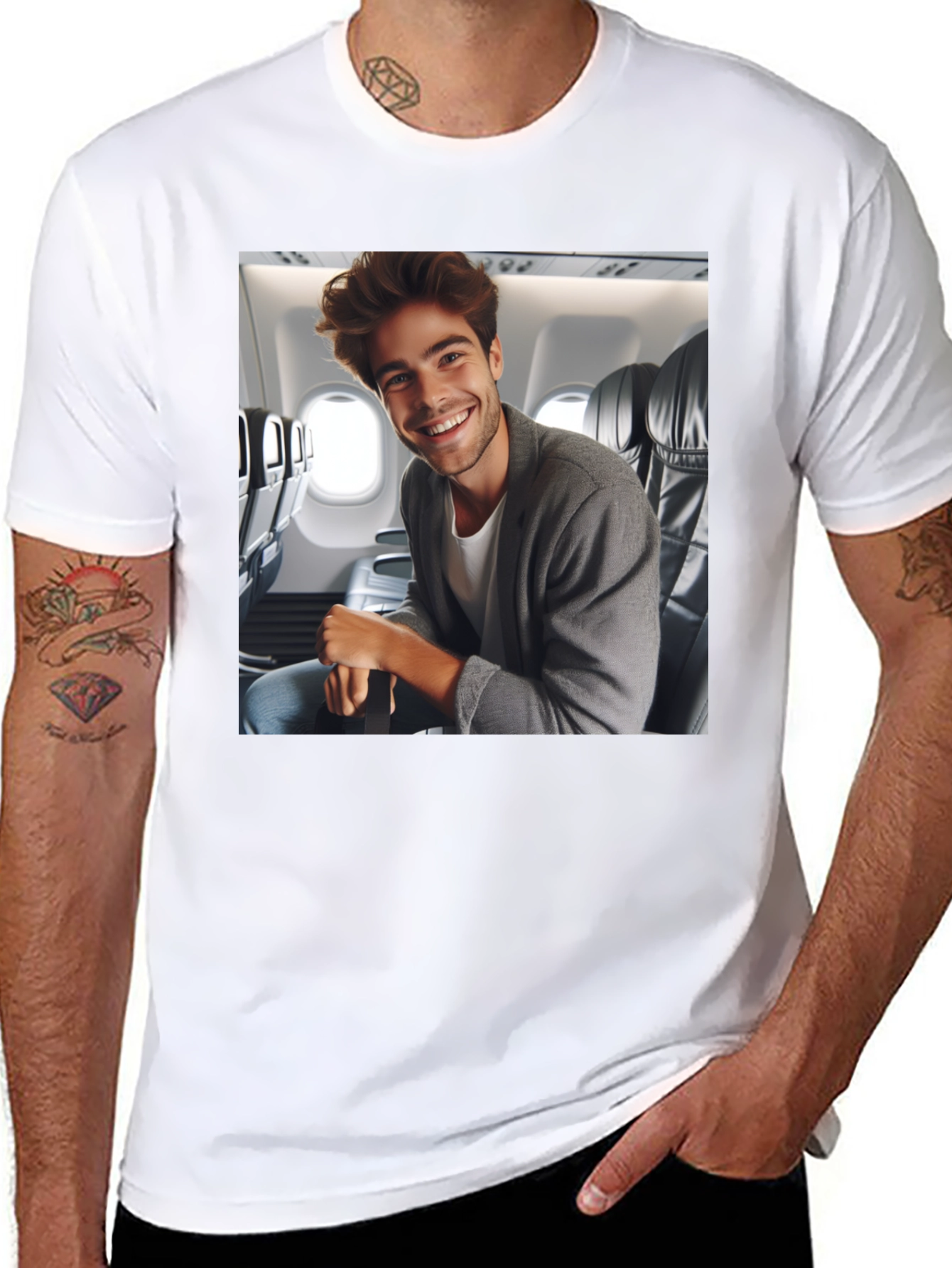Black Smiling Man Airplane T-Shirt view 8