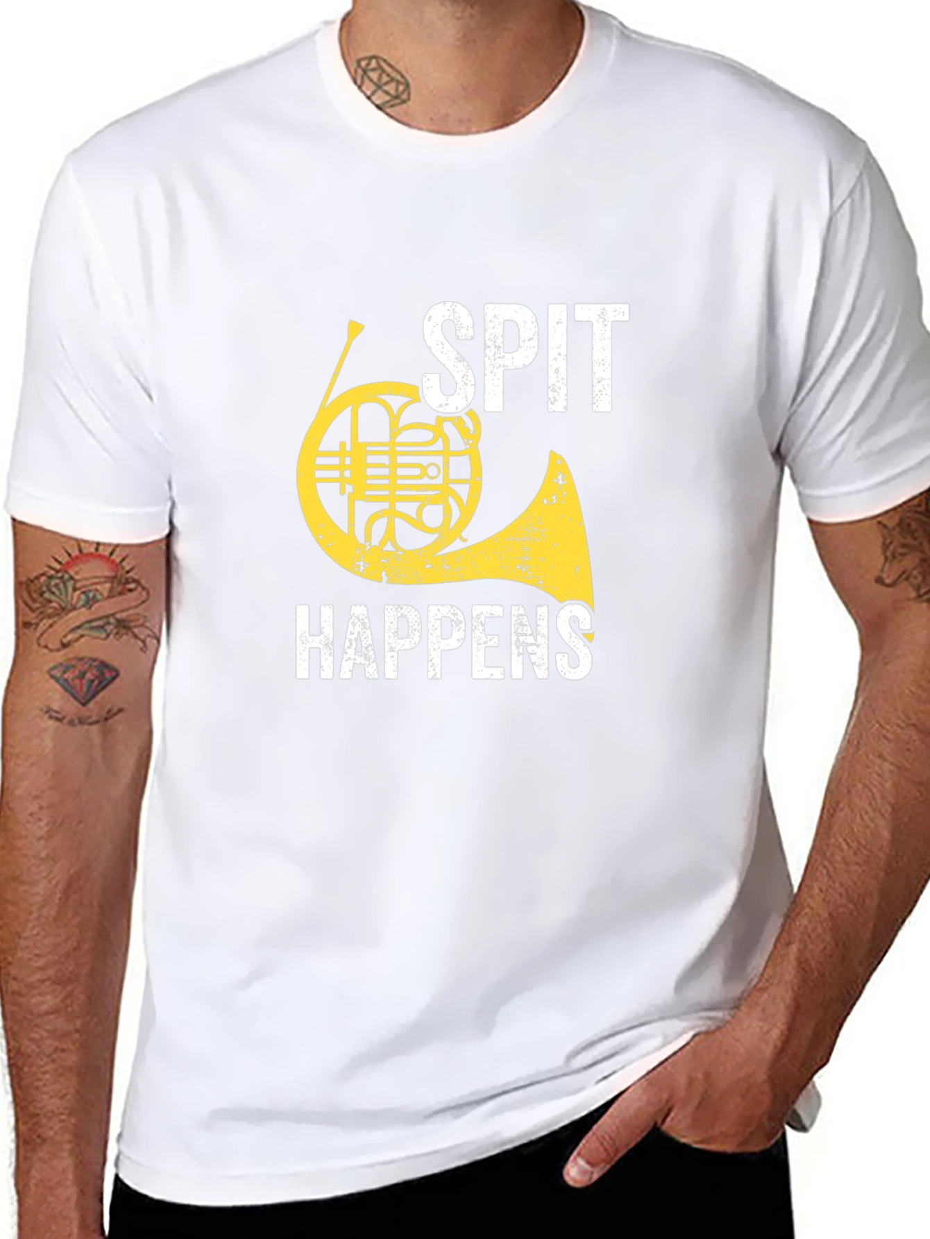 Black Spit Happens French Horn Graphic Tee view 8