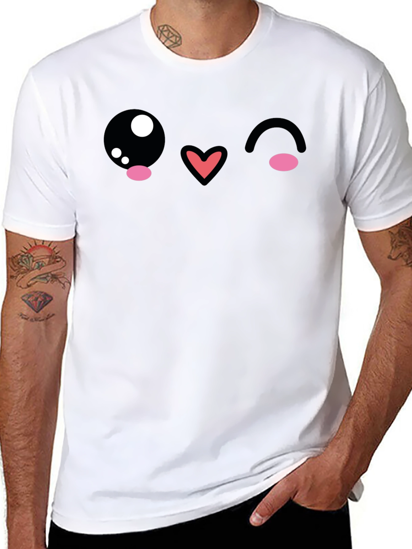 Black Kawaii Wink Face Graphic Tee - Black Cotton Blend view 8